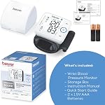 Beurer BC54 Moniteur de Tension Artérielle au Poignet avec Bluetooth, Détecteur de Battements Cardiaques Irréguliers, Indicateur de Risque, Grand Affichage Précis, et Étui de Voyage, Brassard au Poignet jusqu'à 120 Ensembles de Mémoire, Blanc