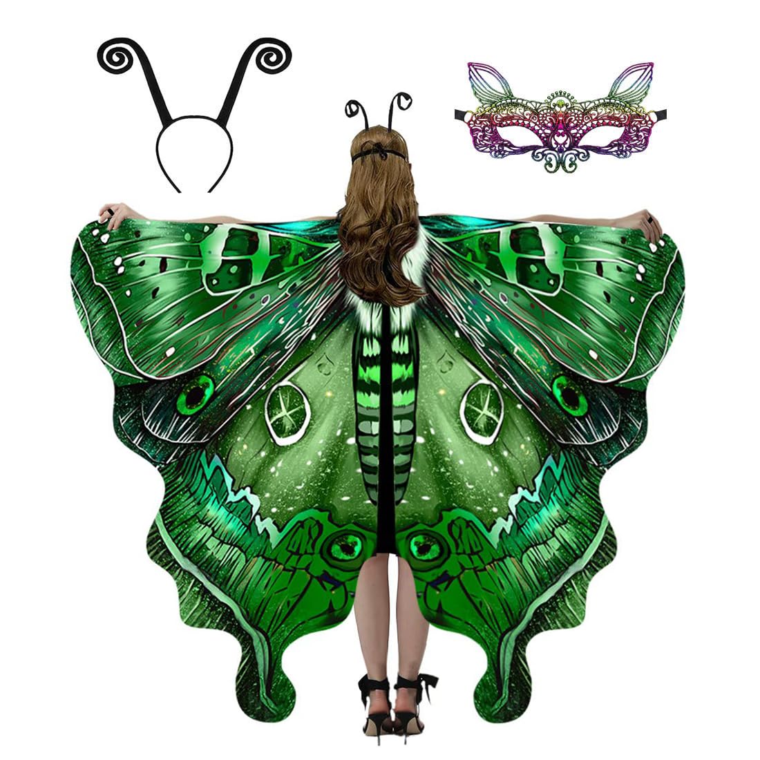 WhiteUniQoon Butterfly Costume for Women, Adult Butterfly Wings Halloween Party Costume with Lace Mask and Antenna Headband 012 — image 1