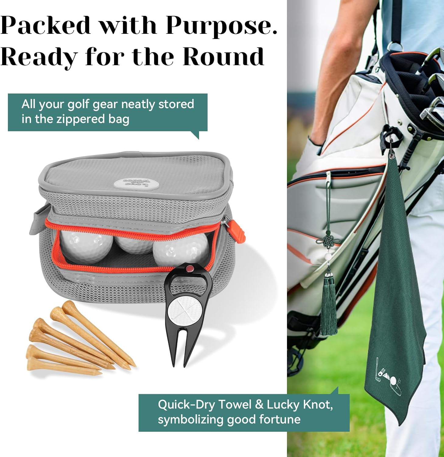 Golf Gift Set for Men, Dad, Husband - Complete Accessory Kit with 6 Balls, Tees, Divot Tool, Towel & Bag - Includes Chinese Knot Box - Ideal New Year,Christmas, Birthday, Father‘s Day Present