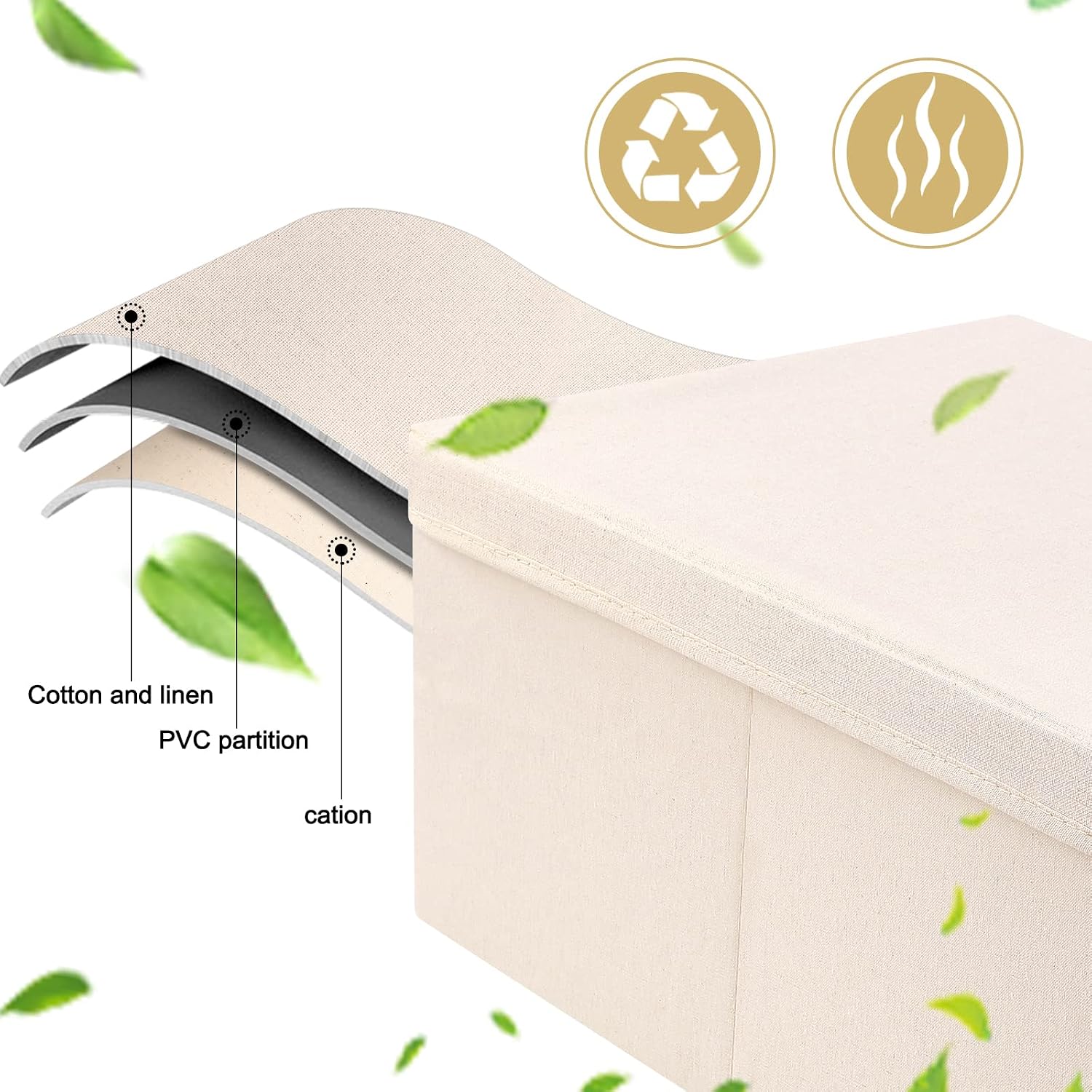 Vailando Storage Bin 2 Pack, Large Storage Bins with Lids, Decorative Storage Boxes Fabric Cotton Linen Collapsible Basket for Bedroom Closet Shelves Office Nursery (Beige)