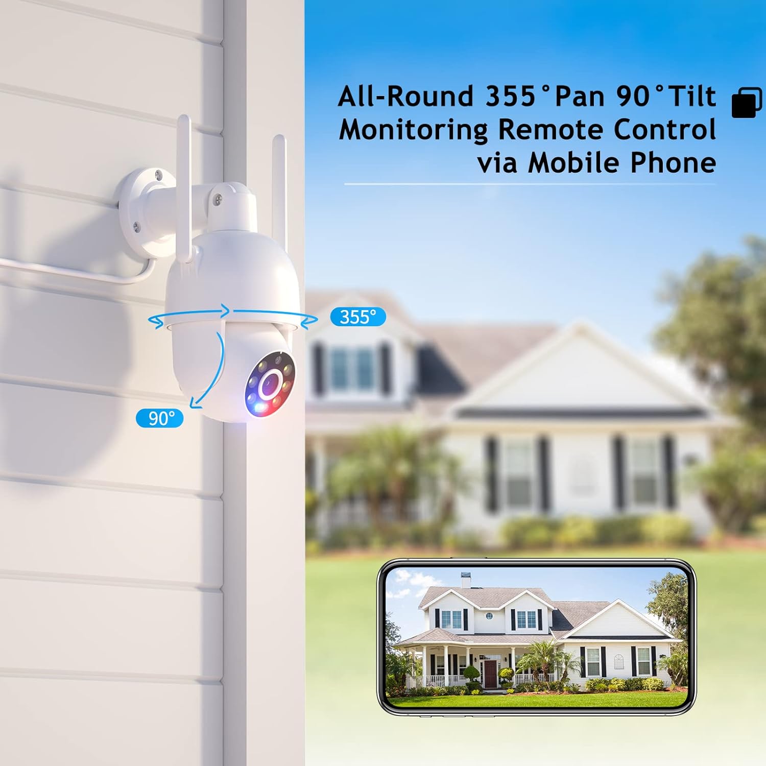 Illustration of 355 degree pan and 90 degree tilt movement of the camera