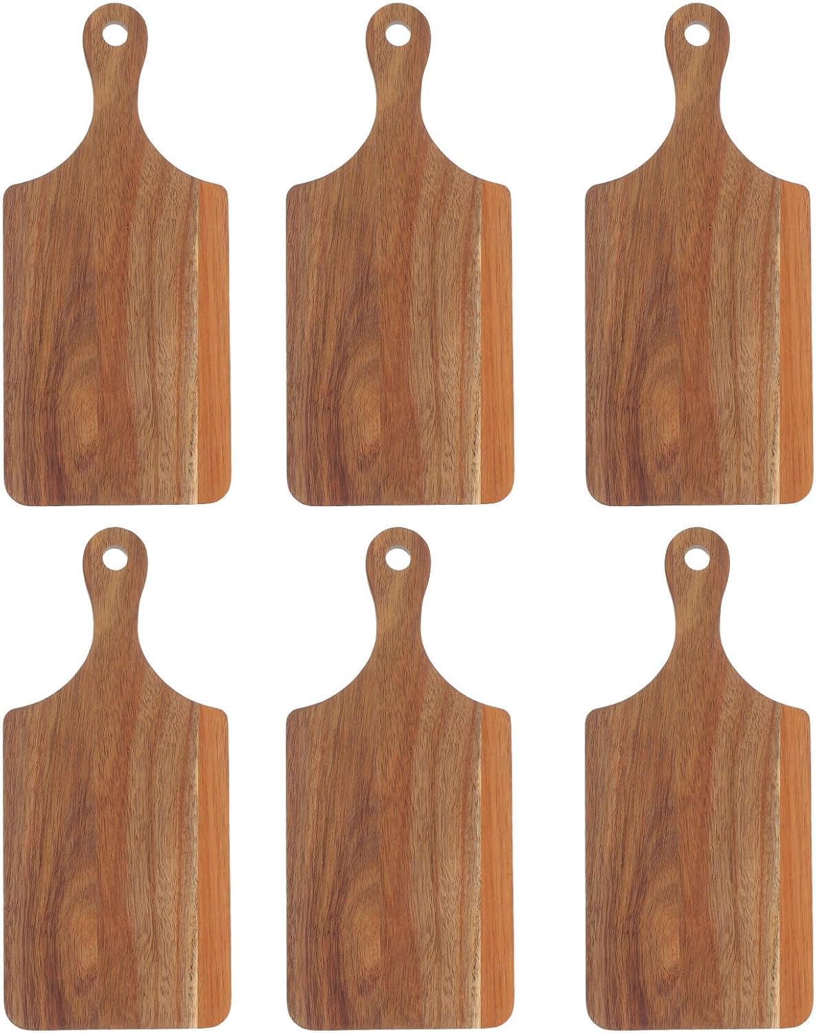 6pcs Wood Cutting Boards with Handle and Hole - Kitchen Rectangular Acacia Wood Serving Platters - Food Prep Chopping Boards for Meat Vegetables Cheese