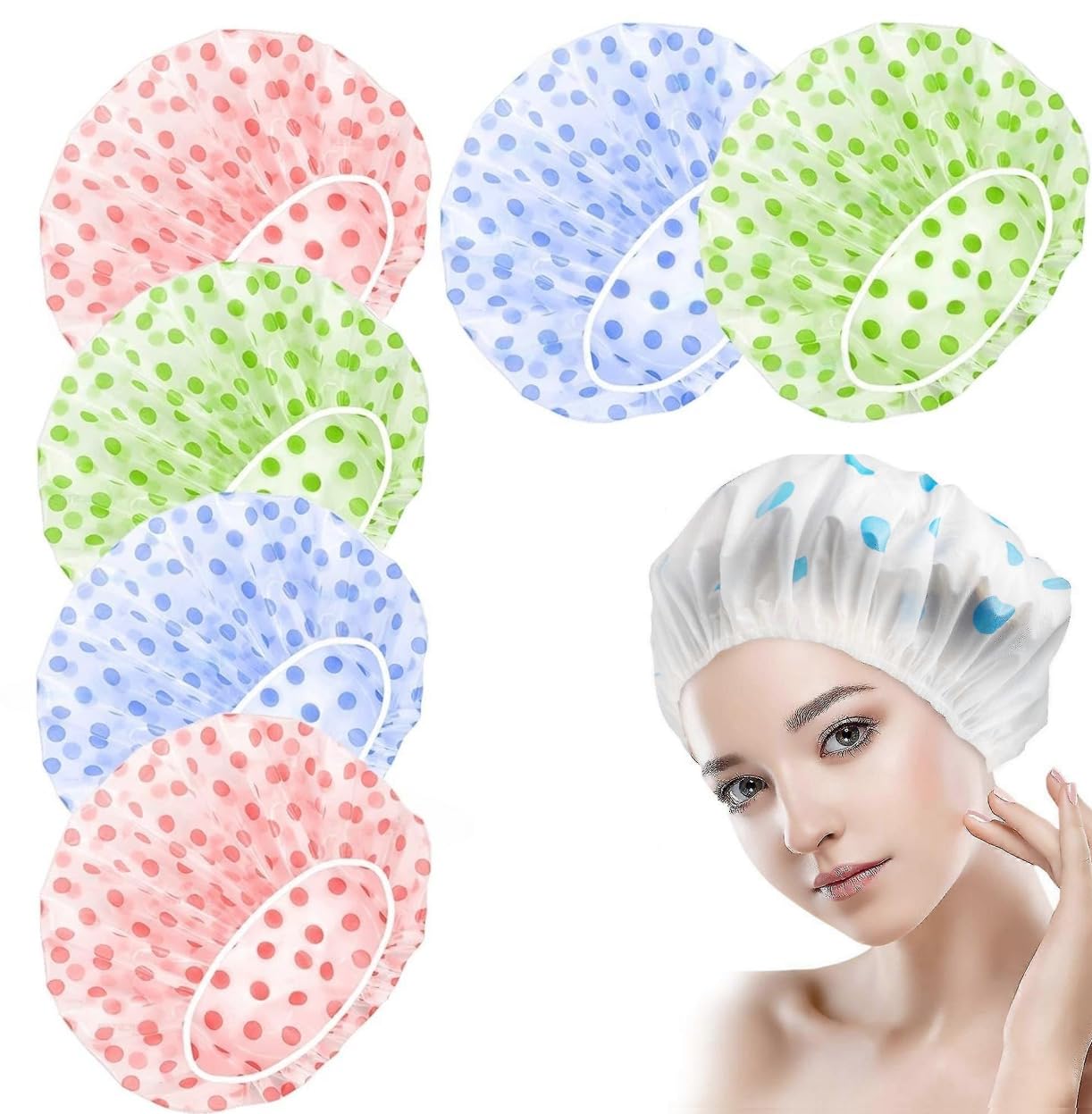 UCRAVO 6 Pcs Shower Cap for Women, Reusable Waterproof Elastic Eva Free-Size Bathroom Convenient for Travel Multi-design Shower Caps - For Homes,Spas,Salons, Hair Treatment,Beauty Parlors Multicolor-image-28