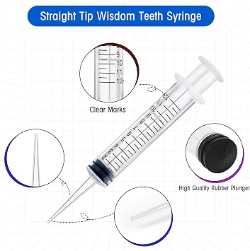 7Pack Wisdom Teeth Dental Syringe, 12ml/cc Straight Tip & Measurement