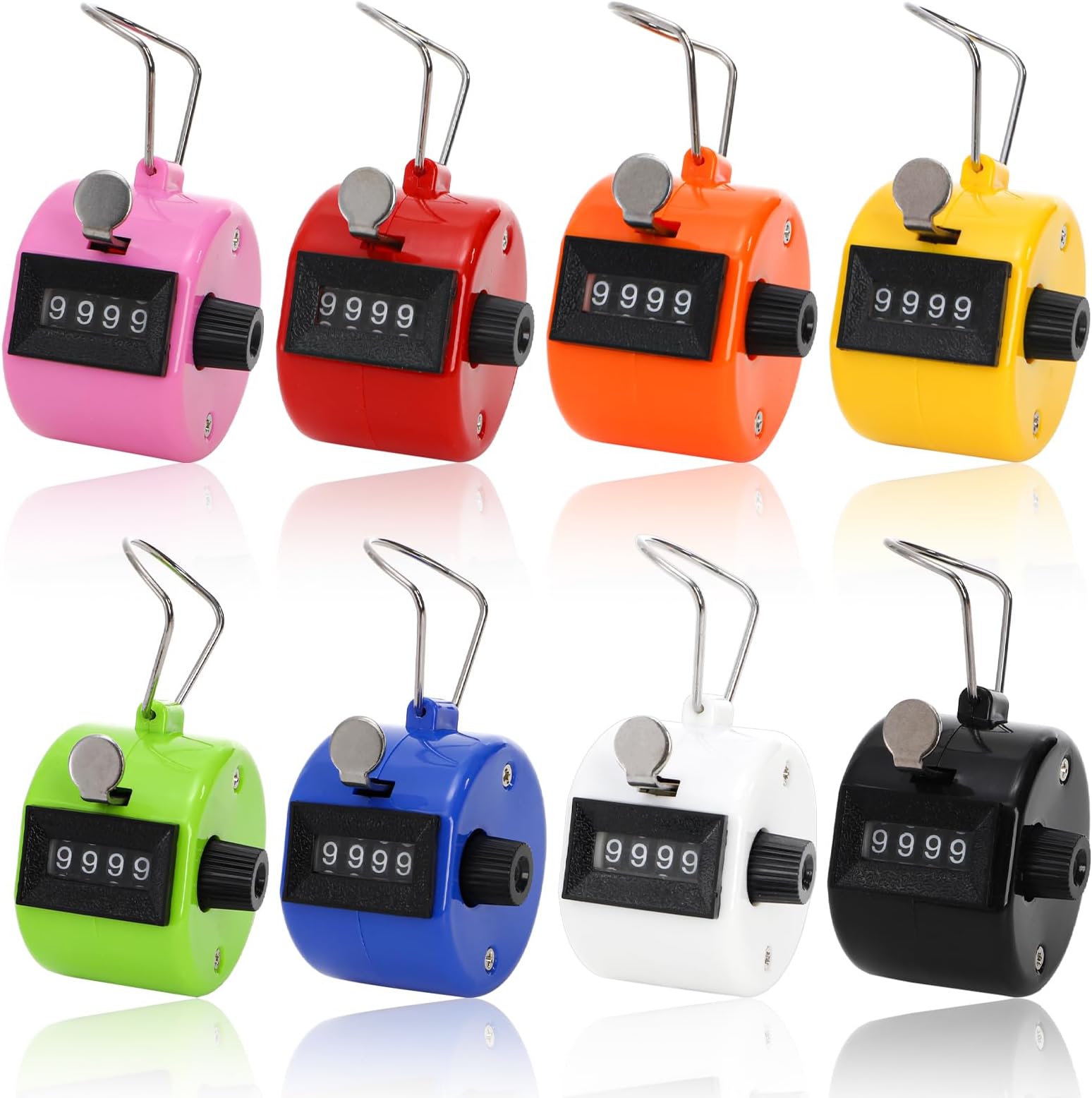 Tebery 8 Pack Handheld Tally Counter 4 Digit Mechanical Palm Clicker Counter, Assorted Color Number Counter/Pitchers Scores Counter/Crochet for Coaching, Knitting, People, Lap, Fishing, Golf