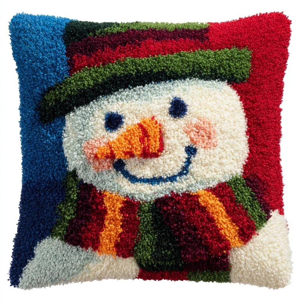 WallustrioaW Latch Hook Cushion Kits 43x43cm,Snowman Pattern