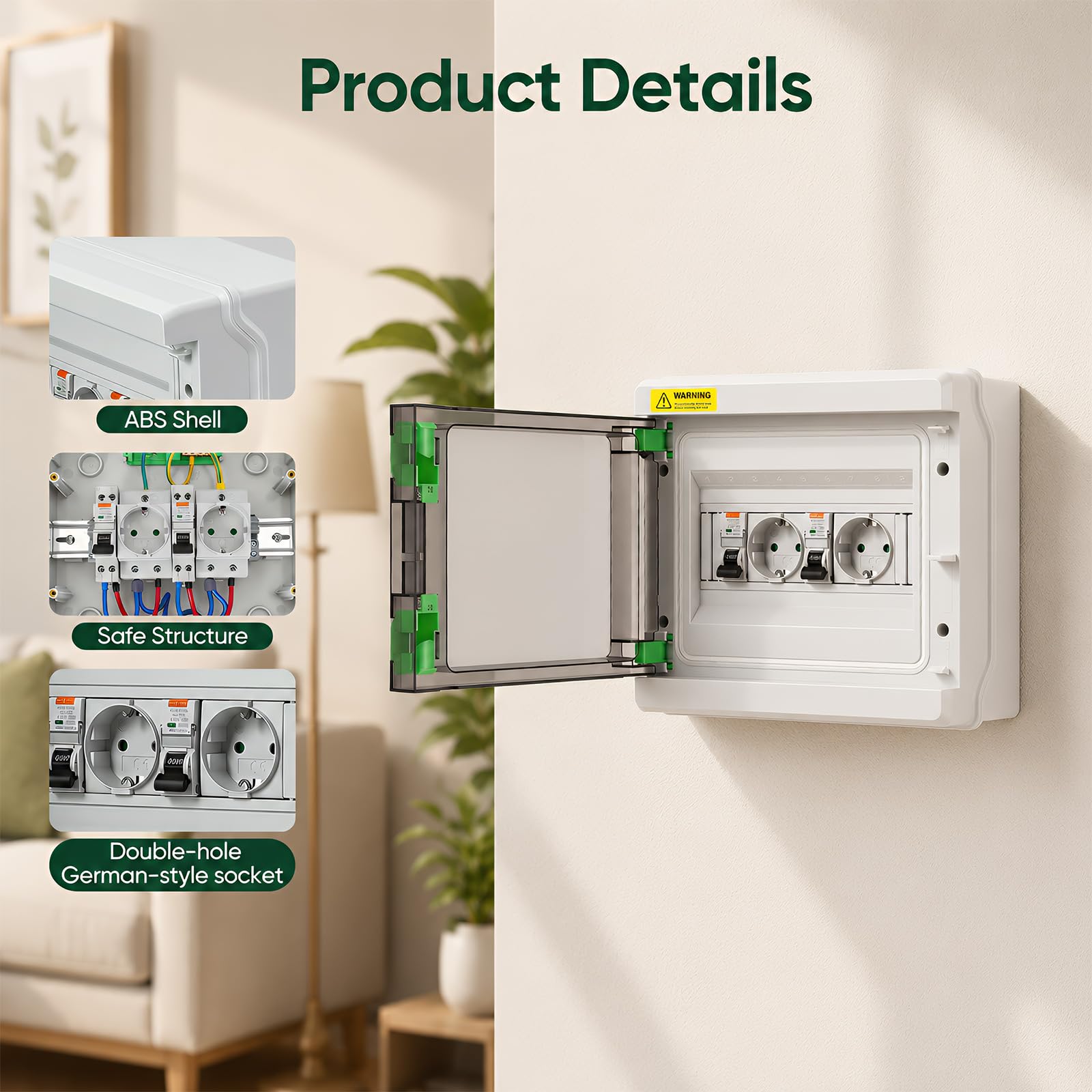 Boîtier électrique avec 2 prises Schuko et 2 interrupteurs différentiels