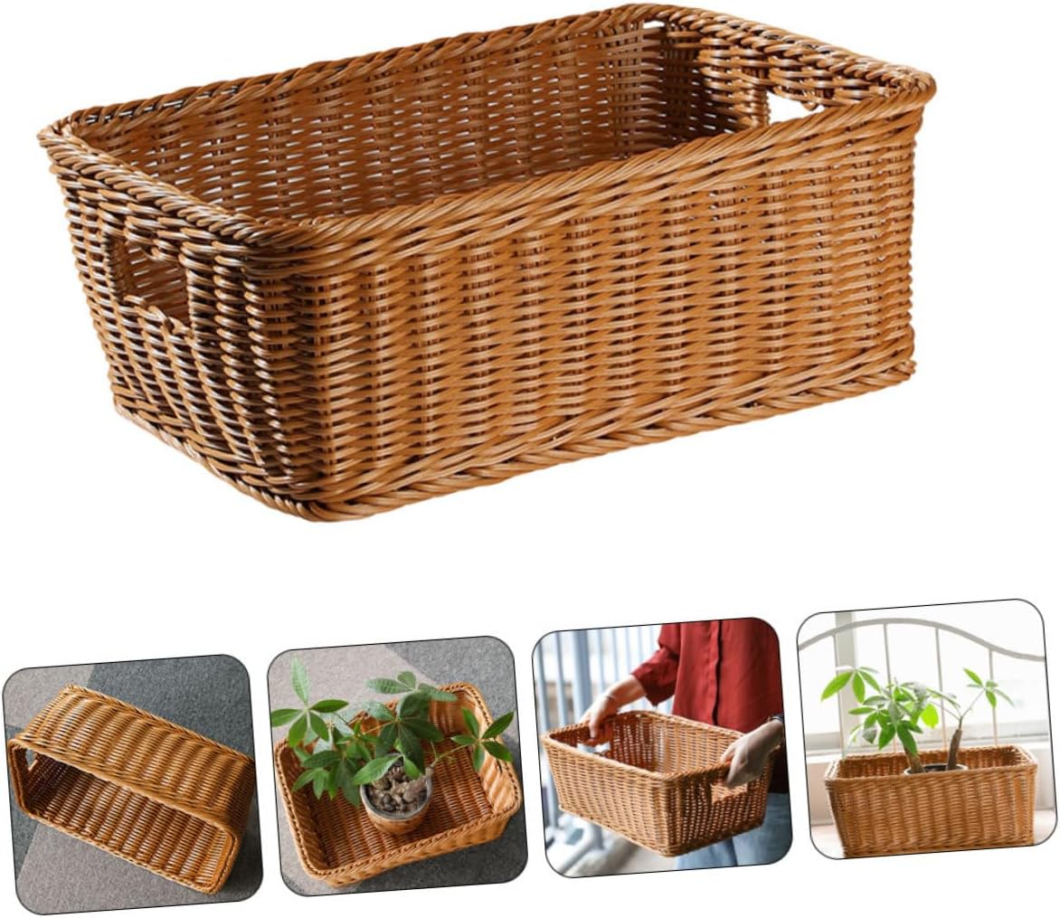Woven Basket Organizer Imitation Rattan Kitchen Storage Book Holder Home Decor Natural Texture