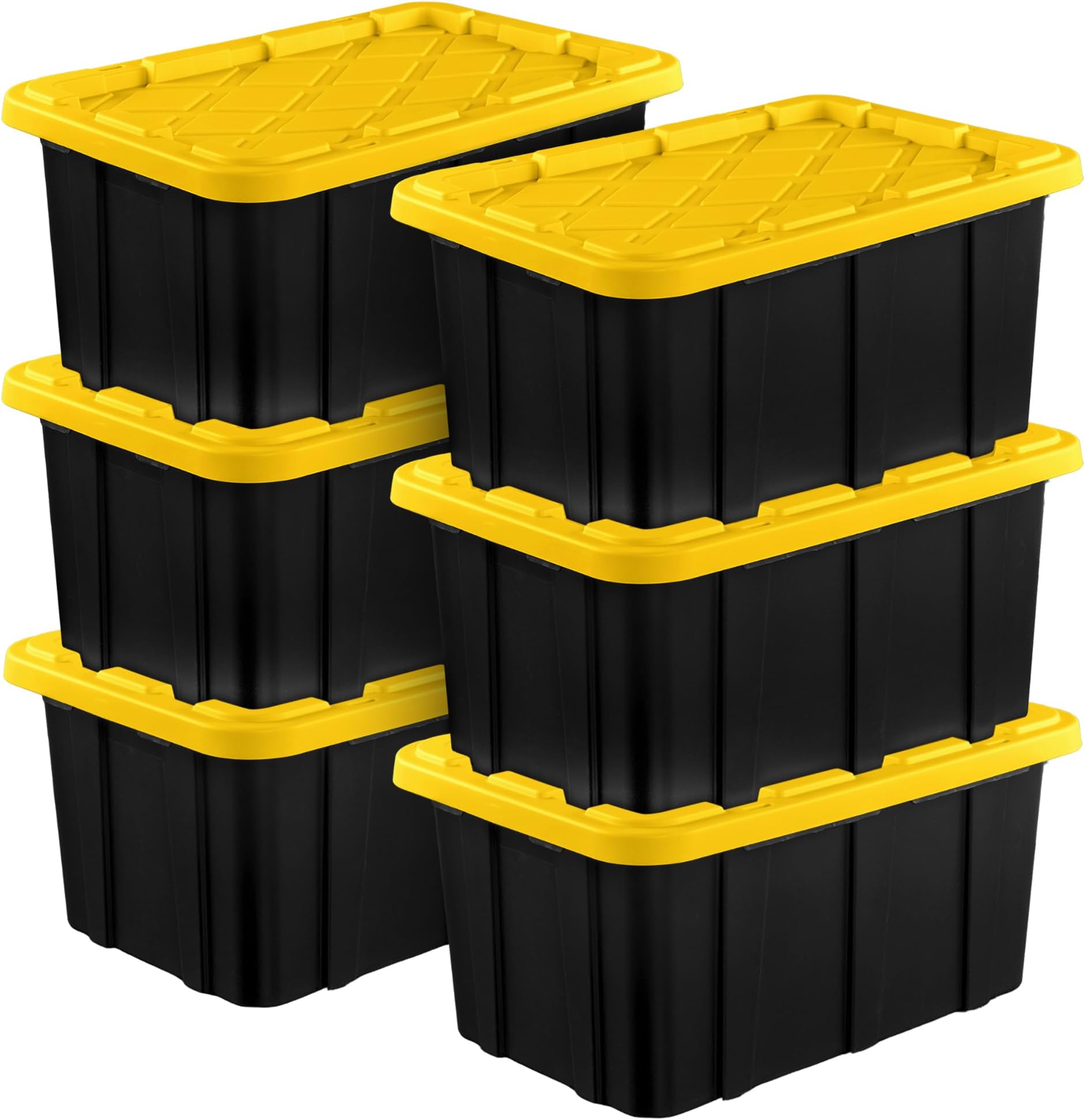 Sterilite 6-Pack Industrial Tote, Plastic Storage Container Bins with Lids, 17 Gallon - Heavy-Duty Organizing Containers for Closet, Bathroom & Office, Stackable Transport Boxes with Secure Handles