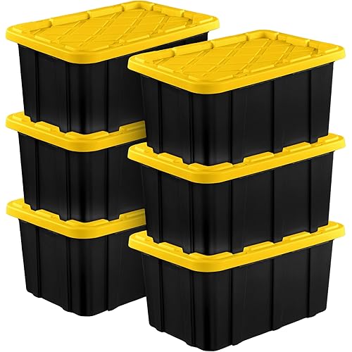 Sterilite 6-Pack Industrial Tote, Plastic Storage Container Bins with Lids, 17 Gallon - Heavy-Duty Organizing Containers for Closet, Bathroom, and Office