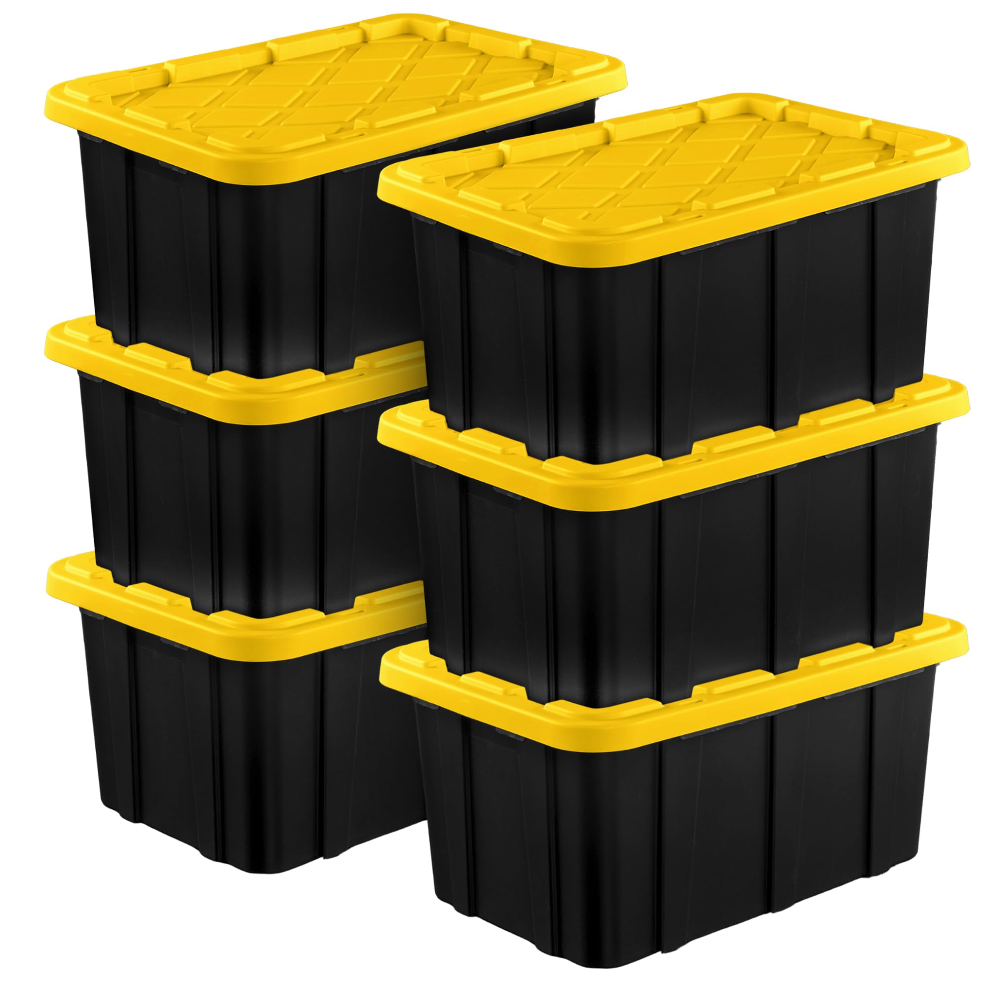 Sterilite 6-Pack Industrial Tote, Plastic Storage Container Bins with Lids, 17 Gallon - Heavy-Duty Organizing Containers for Closet, Bathroom, and Office