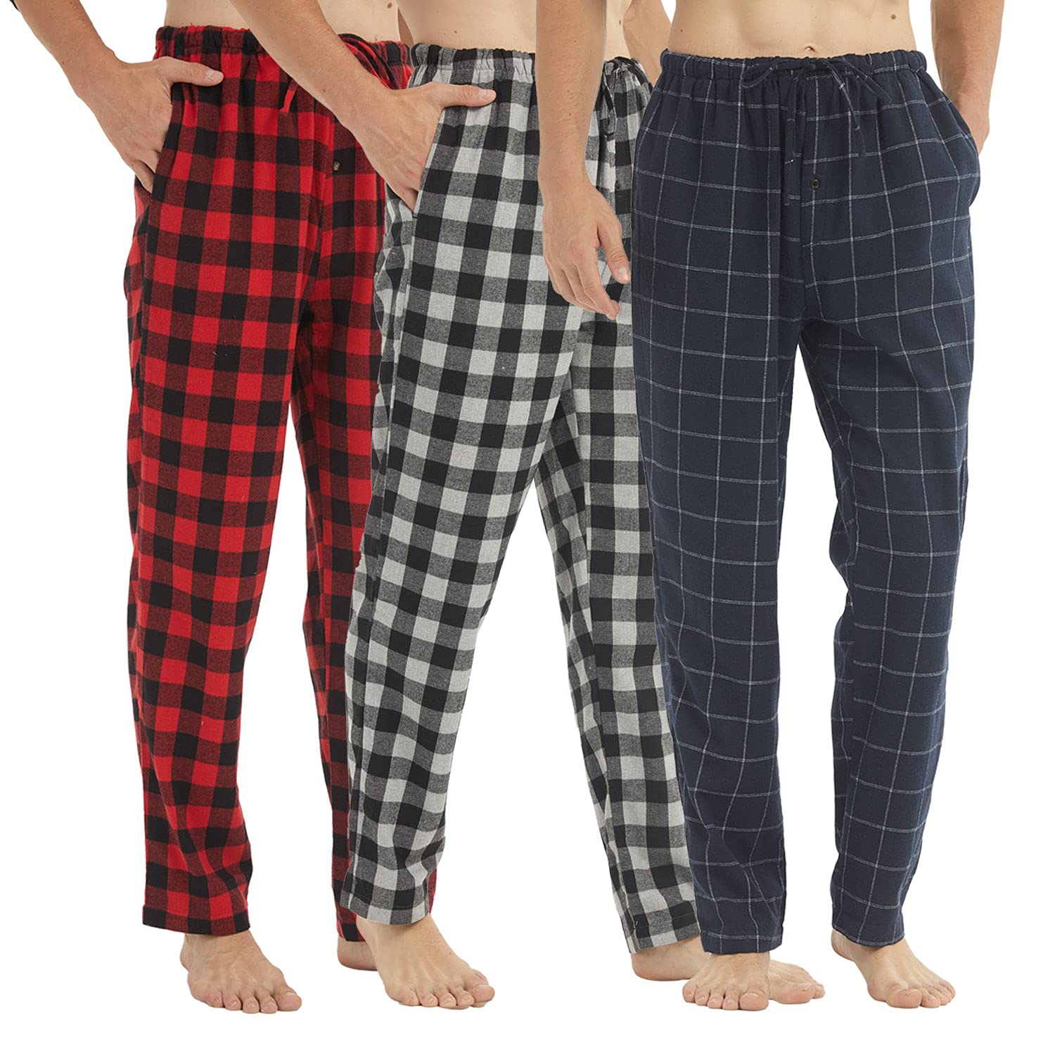 lanbaosi Flannel Pajama Pants for Men 3 Pack Cotton Plaid Pajamas Bottoms with Pockets Drawstring Lounge Trousers Sleepwear-picture-26
