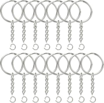 100pcs Split Key Ring with Chain, Lystaii Nickel Plated Split Key Ring Silver Color Metal Split Keychain Ring Parts with 1inch /25mm Open Jump Ring and Connector