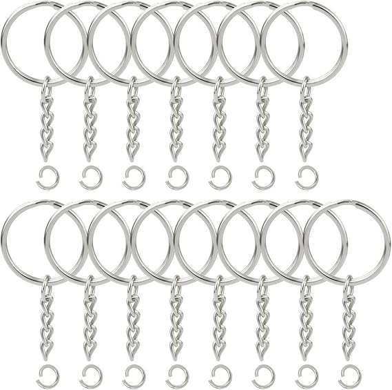 100PCS Split Key Ring with Chain, Lystaii Nickel Plated Split Key Ring with Chain