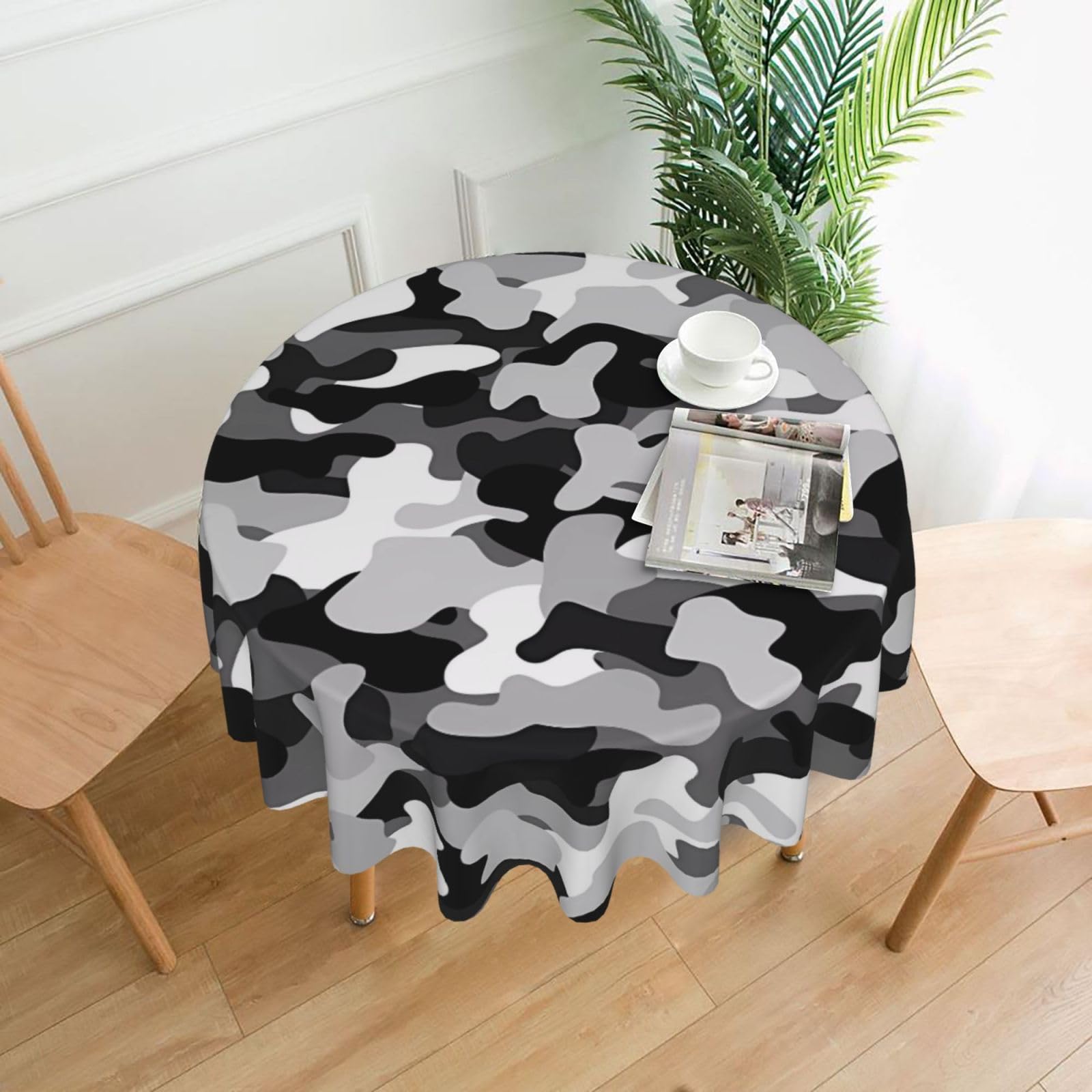 WHJSSF Black Grey White Camo Prints Round Decorative Tablecloth 60in - Elevate Your Dining Experience with a Stylish & Protective Table Throw