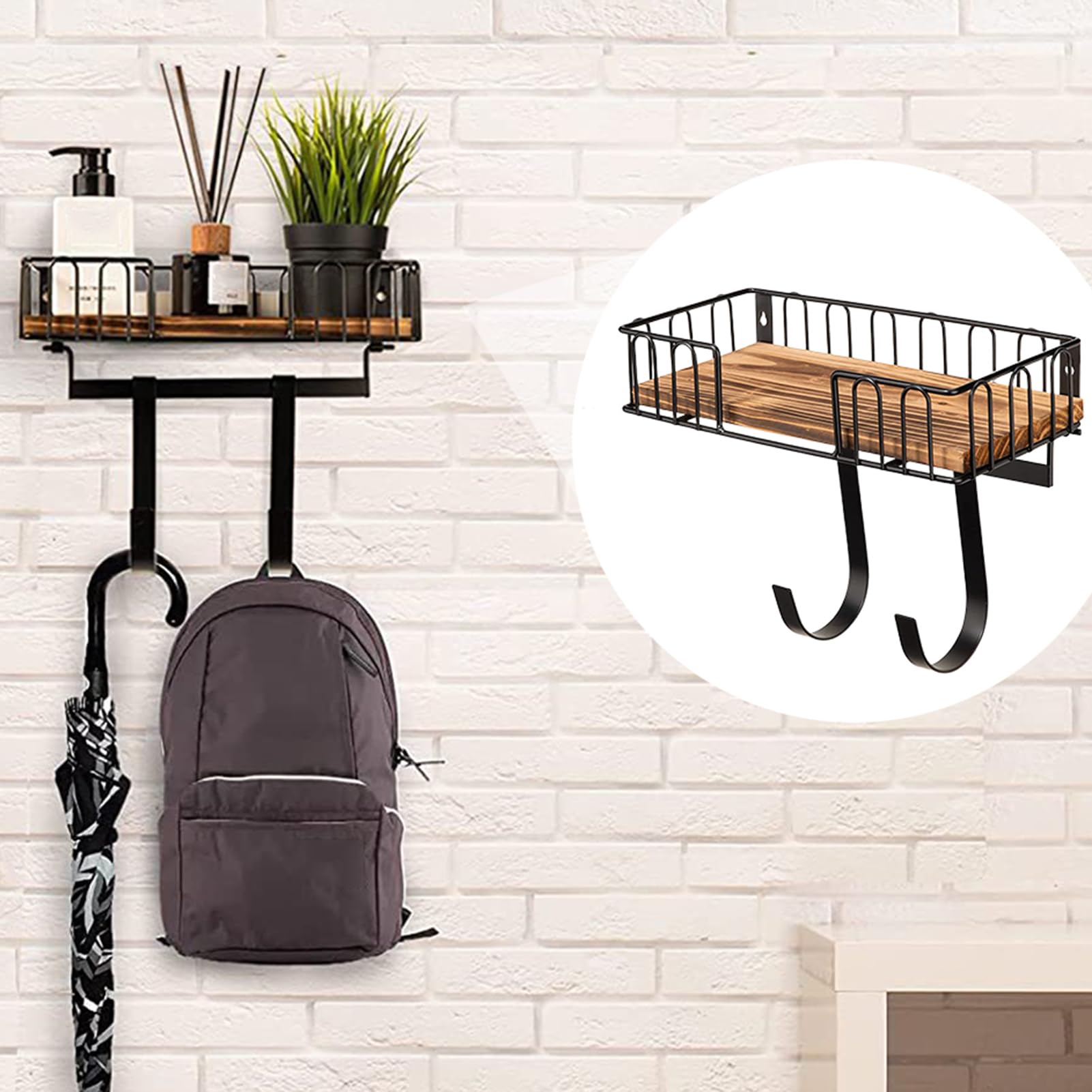 Supporto da parete per assi di ferro – Organizzatore robusto, cestino in | legno, metallico multifunzione, design compatto per lavanderia, spazio utilitario, armadio, sala