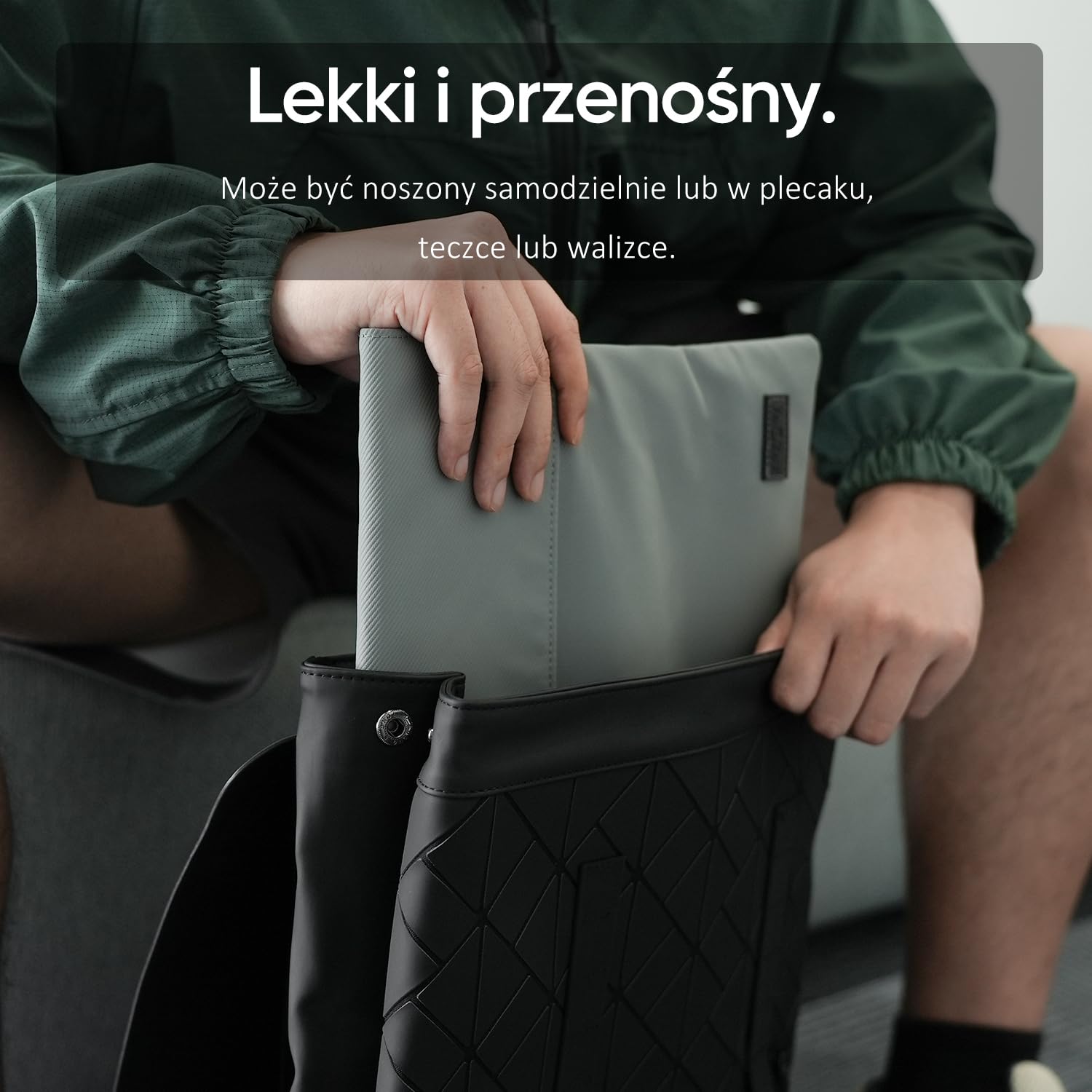 ARZOPA Pokrowiec na laptopa 14 cali ze skórą PU, wodoodporny materiał i dolna warstwa, miękka podszewka, mocne zapięcie magnetyczne, można zrolować do przechowywania, łatwy do przenoszenia (szary)