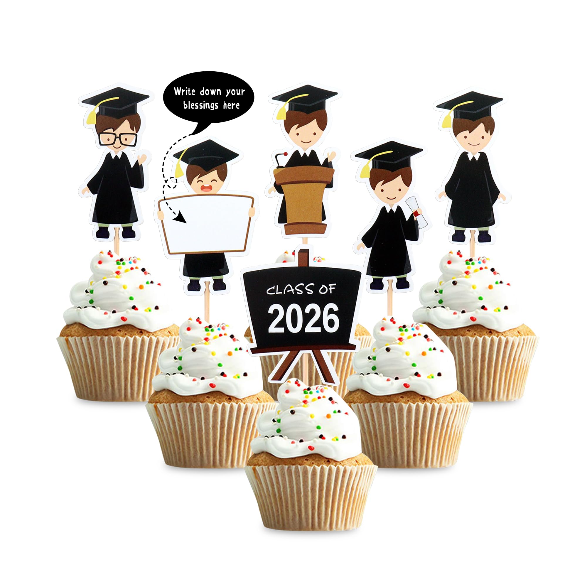 Blumomon 30Pcs Preschool Boy Graduation Cupcake Toppers Class 2026 Kindergarten Boy Graduation Party Cupcake Decoration 2026 Personalized Pre-School Graduation Party Cake Decoration — image 1