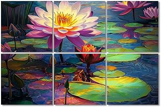 6 Pack Art Acoustic Panels Sound Absorbing Lotus Floral Watercolor Colorful Flower Waterlilies Pond Blossoms Decorative Soundproof Wall Panels Self Adhesive for Recording Studios Office 72"x48"