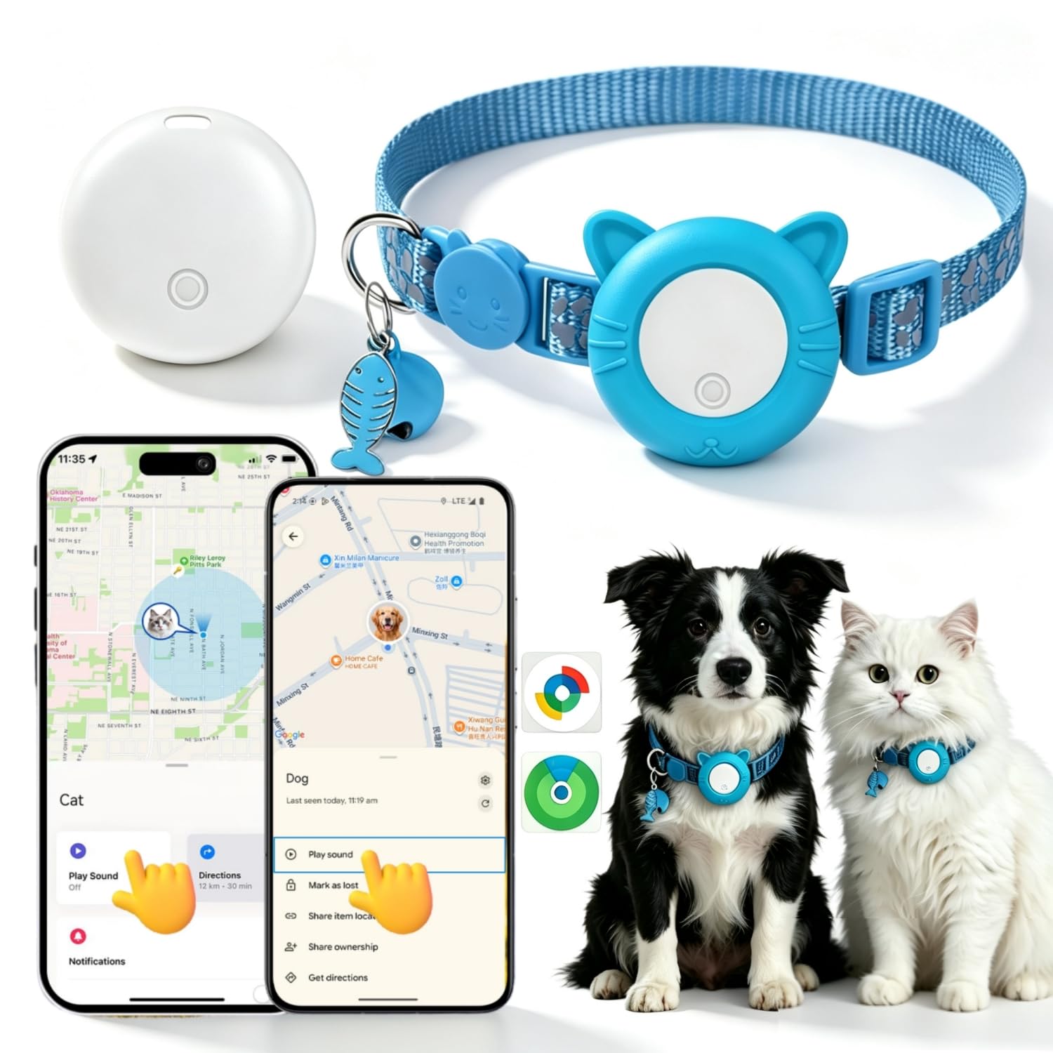 Localizador GPS Perros & Gatos, Collar GPS Compatible con iOS y Android
