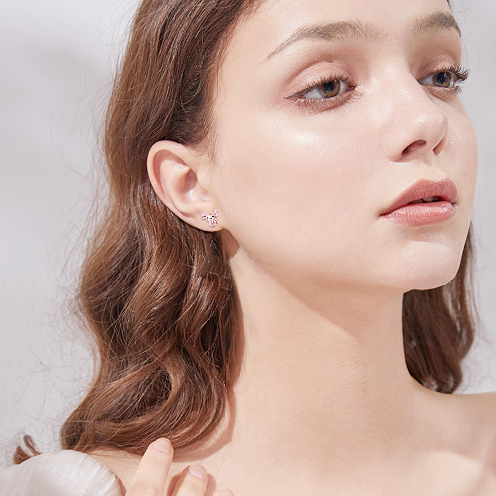 Axolotl Boucles d'oreilles à tige en argent sterling 925 hypoallergéniques en forme d'animal mignon Rose