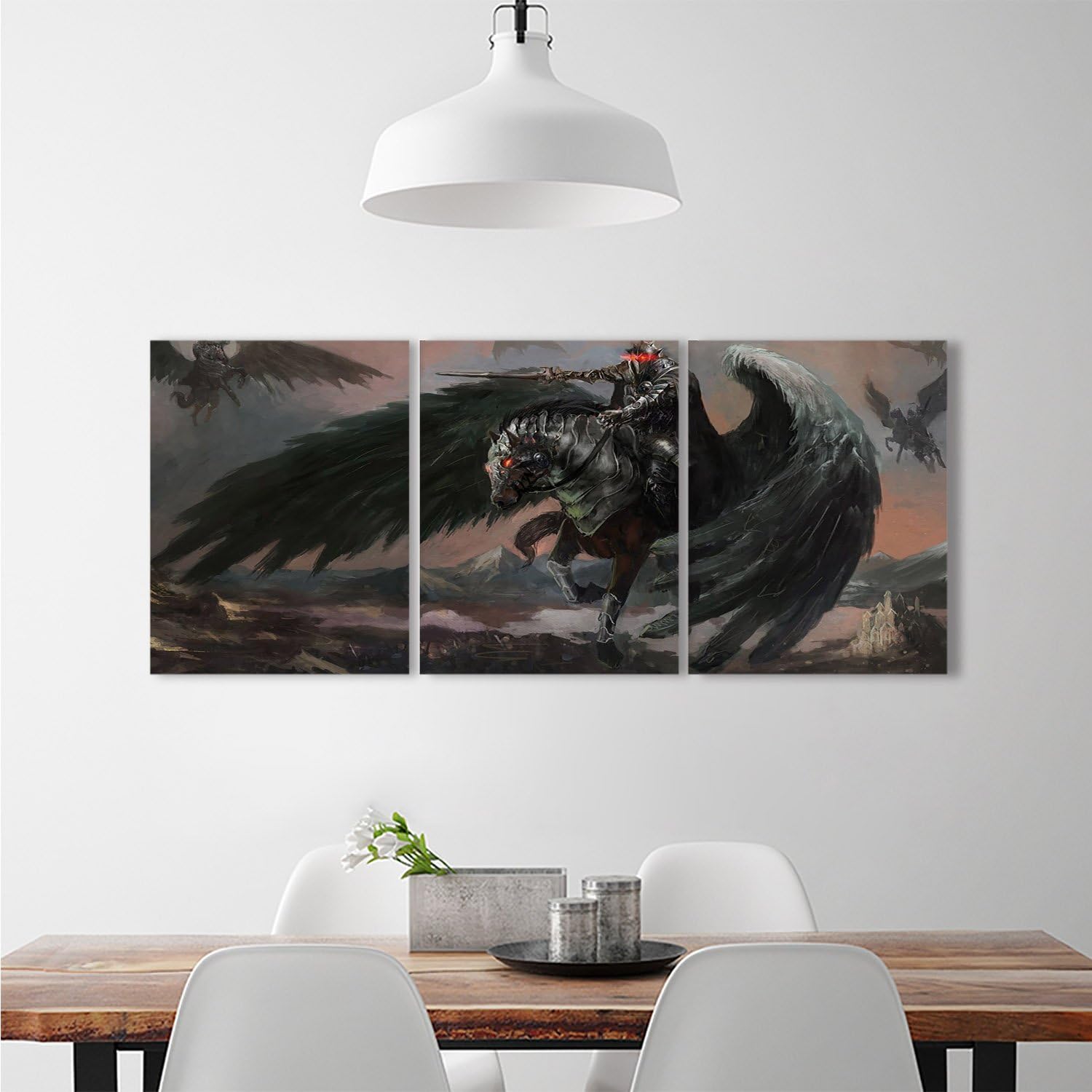 djidliyz8 Fantasy World Customize Wall Stickers Pegasus King Leading His Army Dark Ages Imaginary Magic Story Artwork PrintTriple Art Stickers Black Brown