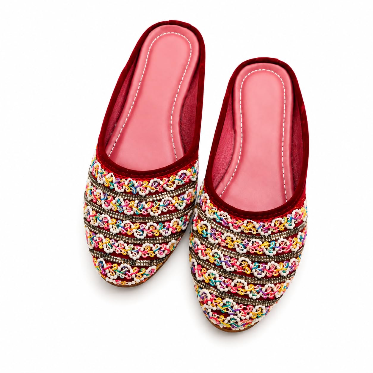 Women's Multicolor Handcrafted Beaded Mule Jutti | Ethnic Embroidered Slip-On Flats | Traditional Casual & Trending Footwear-image-15