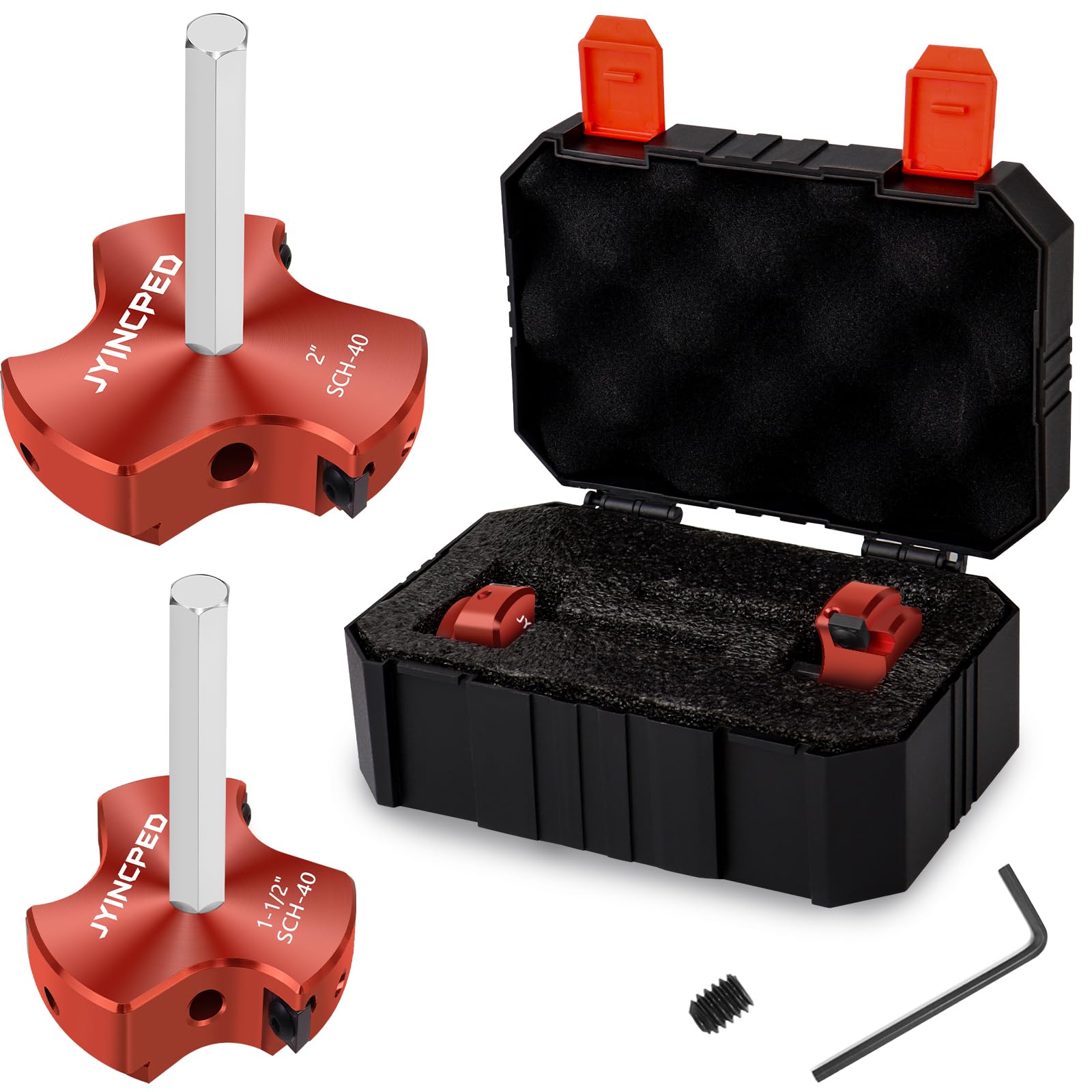 Escariador de tubería de PVC de triple hoja de 1-1/2 pulgadas y 2 pulgadas, protector de enchufe de PVC con kit de escariador de montaje de tubería de plástico, herramienta de fontanería para cubo de