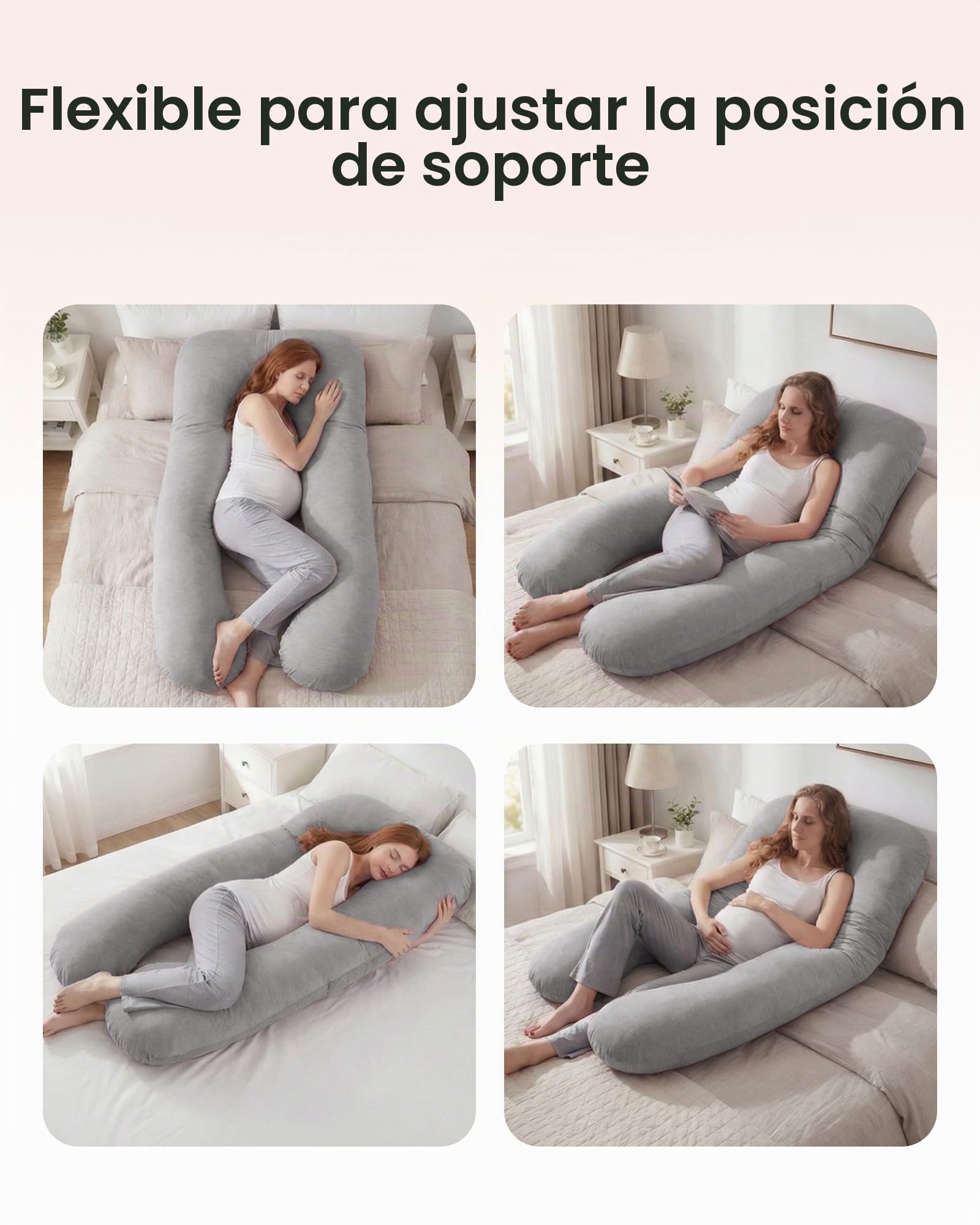 Nuliie Almohada Embarazada Dormir en Forma de U, Cojin Embarazada con Funda de Tela Fresca y Lavable, Almohada Embarazo para Soporte de Espalda, Caderas y Piernas (Gris Claro Refrescante)