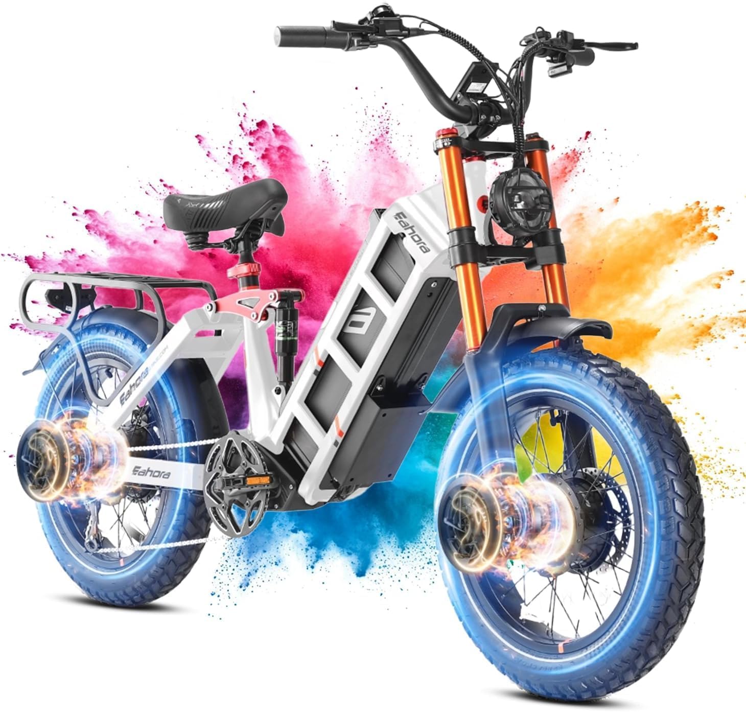2026 eAhora Juliet Pro 2 EBike - Dual Motor 5400W/1200W 30-43MPH 60V 70Ah 200Mile Long Range Electric Bike for Adults, 20'' Fat Tire Fast Electric Mountain Bike Full Suspension Electric Bicycle