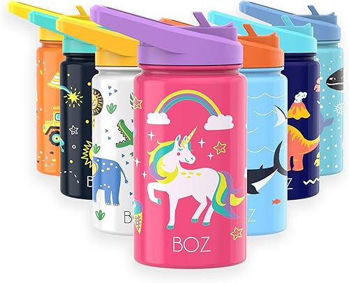 Miniatura 1 de BOZ Botella de agua para niños con tapa con pajilla, botella de agua aislada de acero inoxidable para niños, botella de agua para niños pequeños,