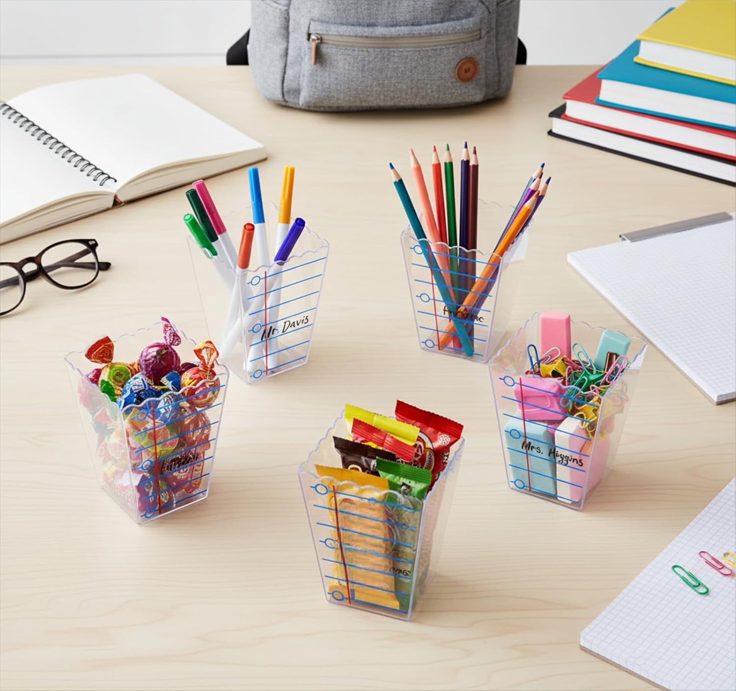Mimorou 12 Pcs Teacher Gift Box Teacher Appreciation Gift Container Thank You Pencil Notebook Composition Book Crayon Candy Popcorn Holders for End of Year Graduation Party (Lined Style)