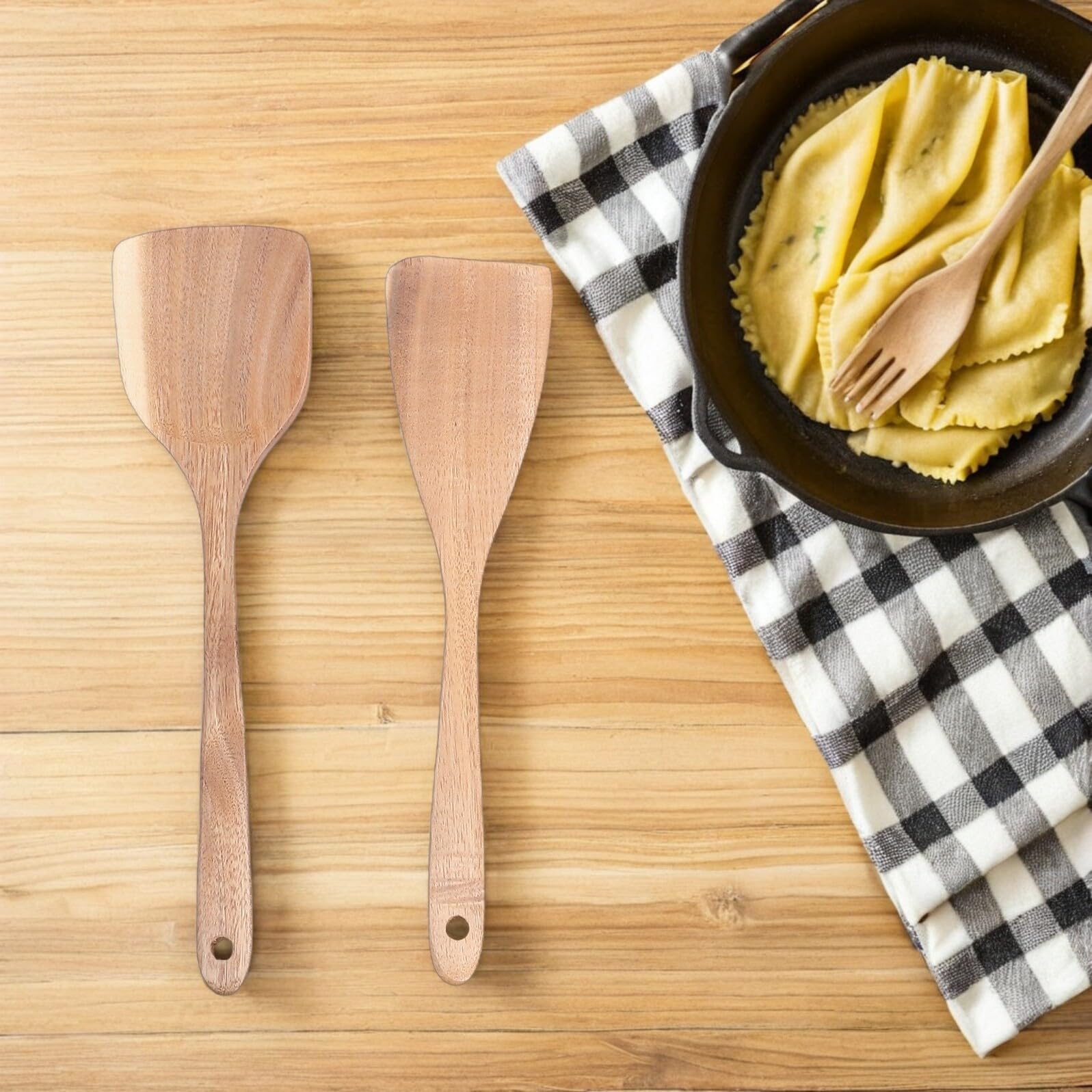 VALICLUD Ustensiles de Cuisine Bois Cuillères et Spatules Ustensiles de Service avec Support pour Cuisiniers