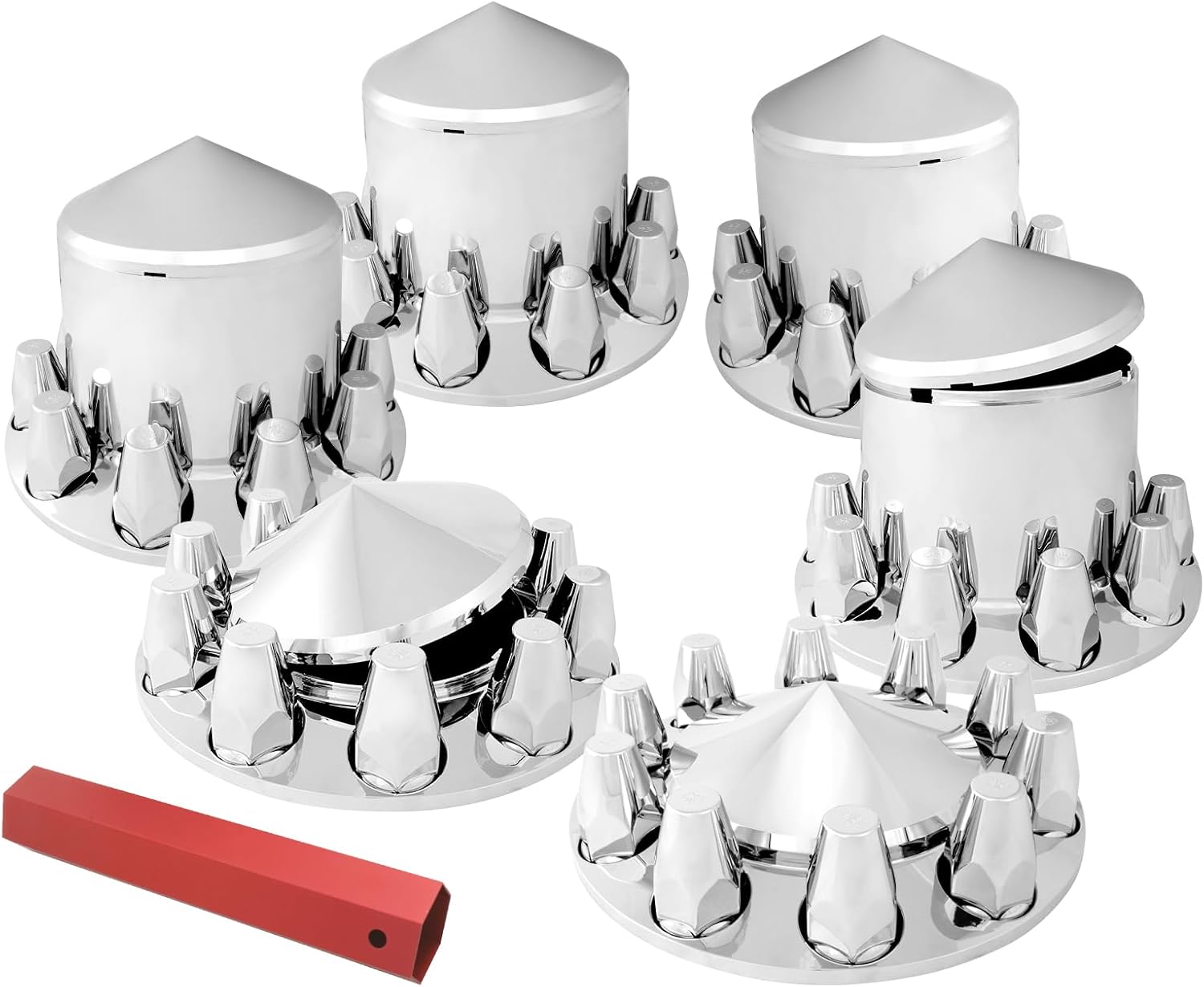 GG Grand General 40231 Chrome Plastic Complete ABS Axle Set (2 Front & 4 Rear) w/Cone Style Hub Caps and Screw-on 33mm Lug Nut Covers for Trucks, 4 Pack