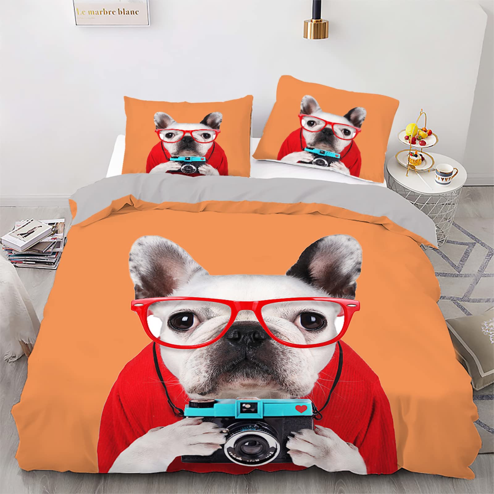 Housse de Couette 240 x 260 Chien Microfibre Parure de Lit Fermeture Éclair