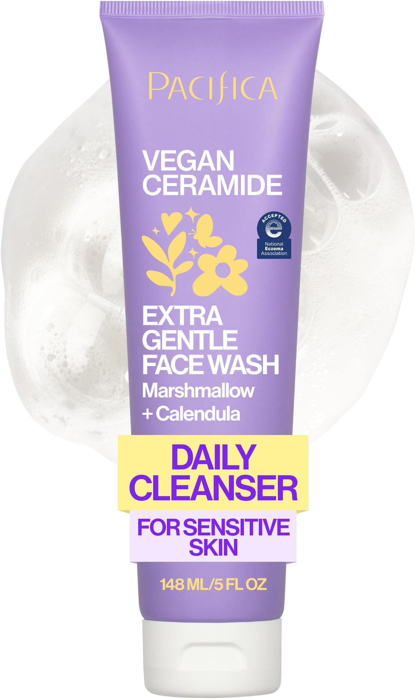 Pacifica Beauty Vegan Ceramide Barrier Repair Extra Gentle Face Wash, Daily Facial Cleanser, Ecezma Association Approved, Safe for Sensitive Skin, Fragrance & Cruelty Free, 5 Fl Oz