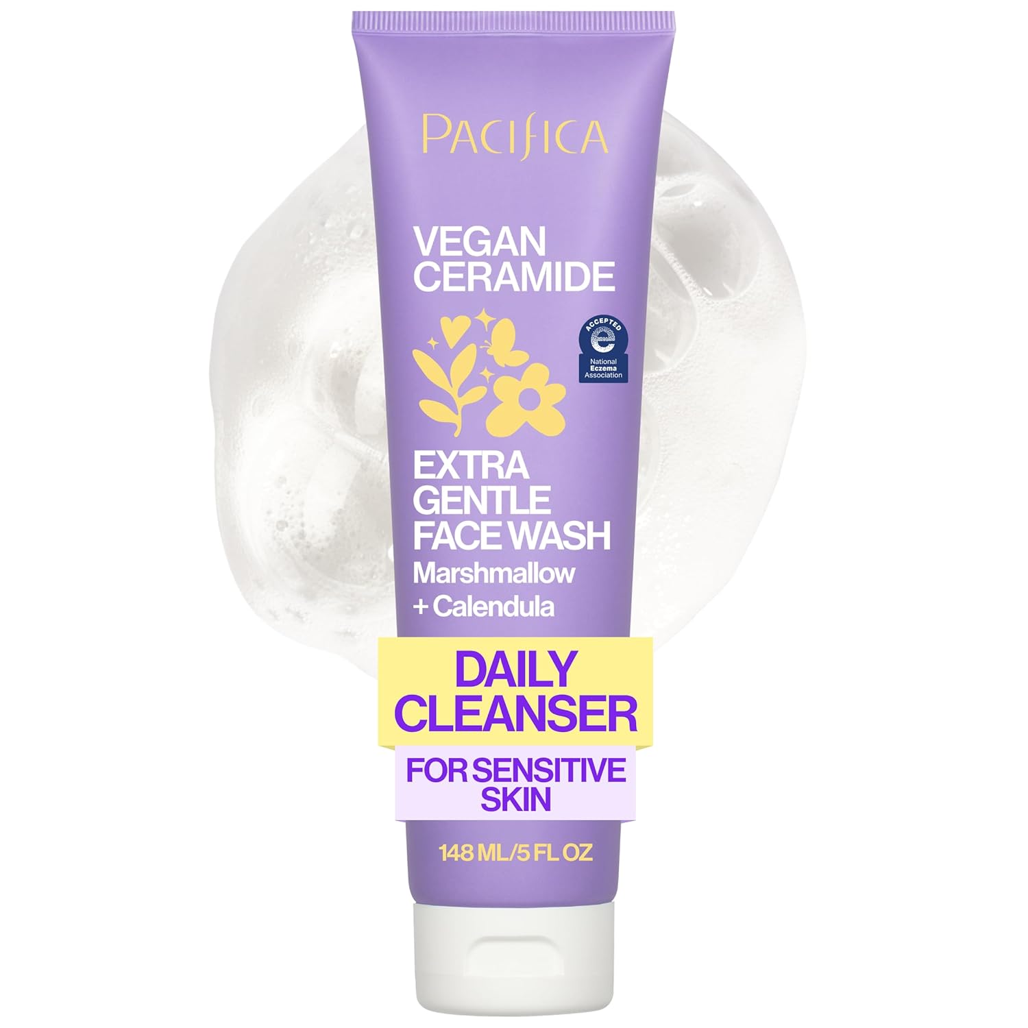 Pacifica Face Wash for Sensitive Skin Facial Cleanser Vegan Ceramide Barrier Repair Extra Gentle for Daily Fragrance Free for Sensitive Skin, Clean Beauty, Vegan & Cruelty-Free Dermatologist Tested