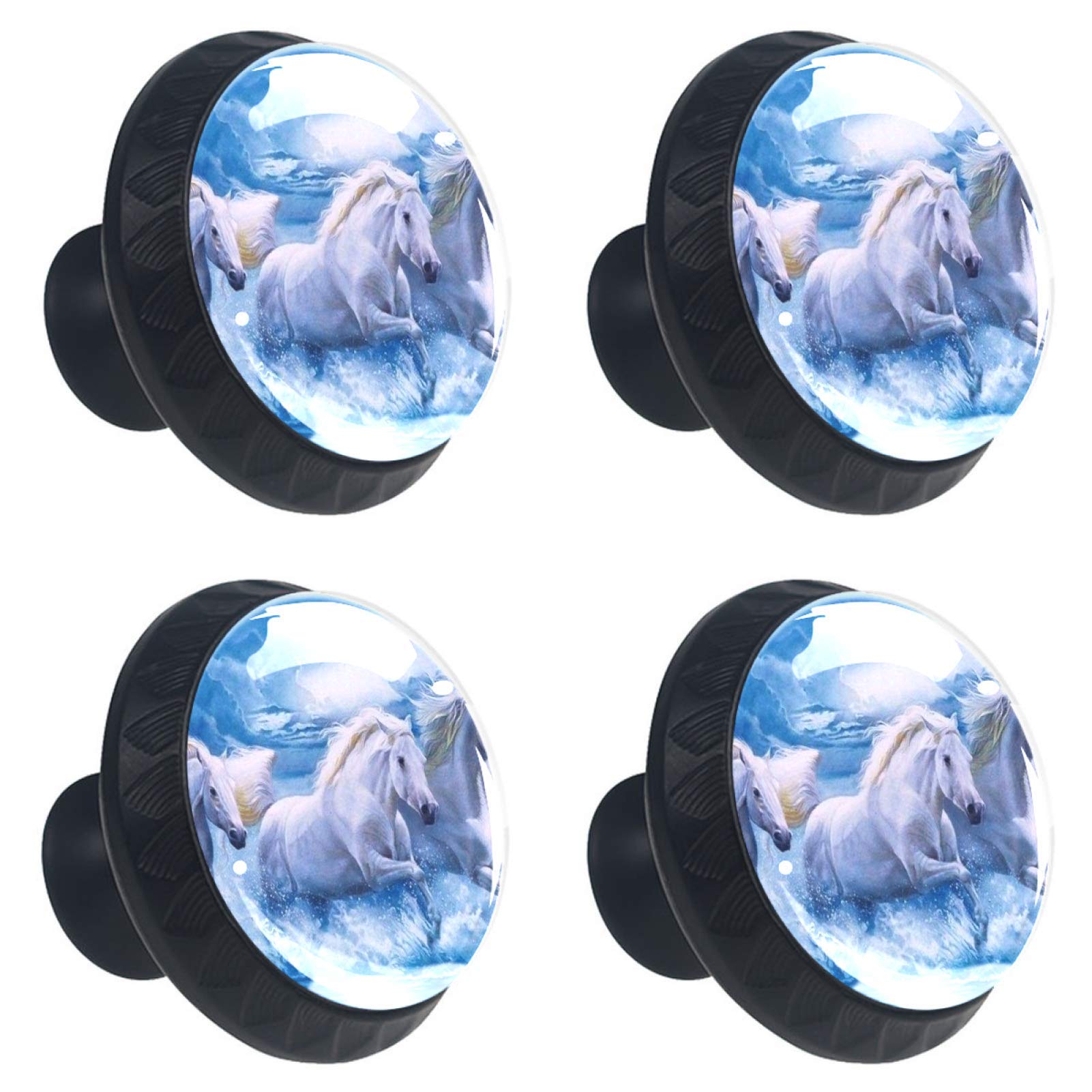 Boutons de meuble chevaux en verre blanc et finition soignée
