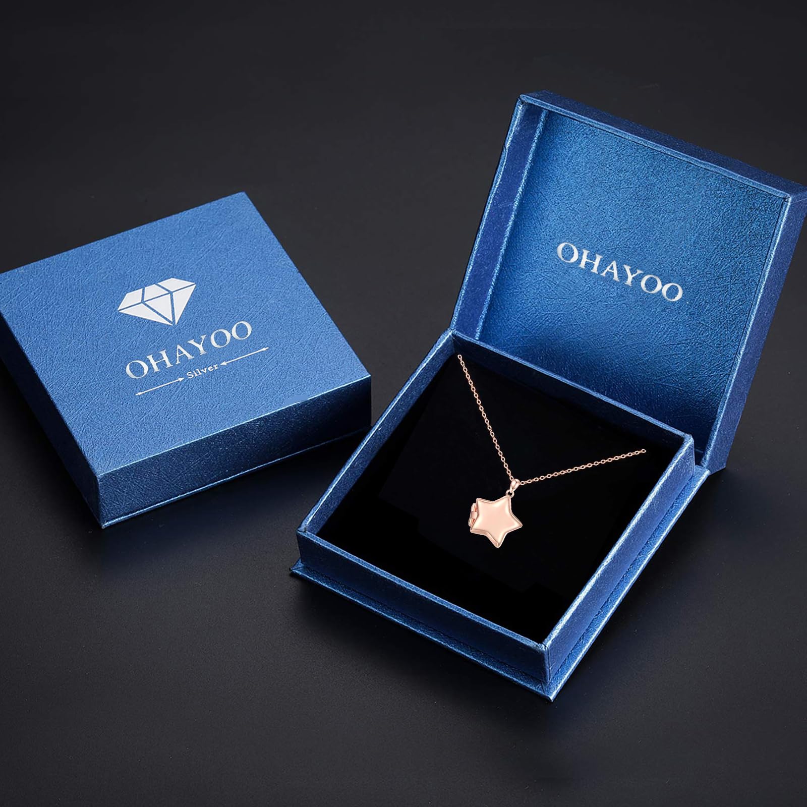 OHAYOO Medaglione apribile per immagini, in argento Sterling 925, a forma di stella, con immagine a forma di stella, ciondolo con foto, amuleto da aprire, per donne, ragazze e bambini