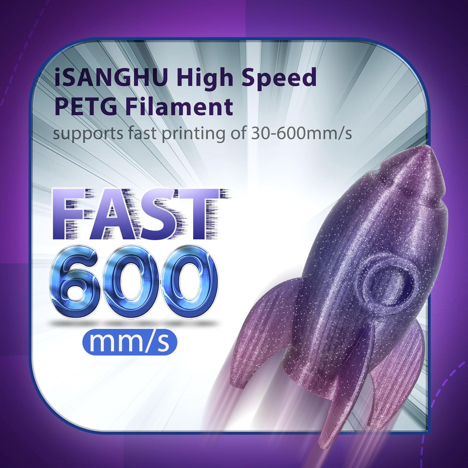 3D Printer PETG Filament Transparent Gradient 1.75mm High Light Transmittance 3D Printing Filament,Print Speed 30-600mm/s PETG Filament,Glitter Clear Blue+Purple 3D Printer Filament 1KG
