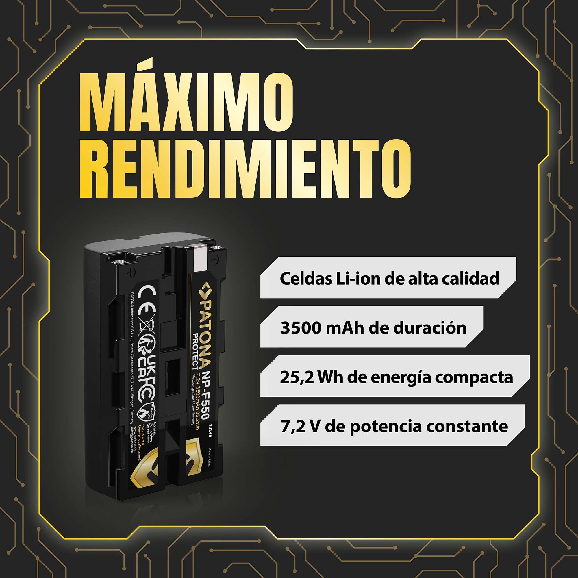PATONA 2X Protect Batería para Sony NP-F550 F730 F750 F930 F950 3500mAh