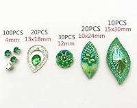 Vista 3 de 180 piezas de formas mixtas impresionantes gemas verdes cosidas en diamantes de imitación facetados con parte trasera plana joyería de cristal