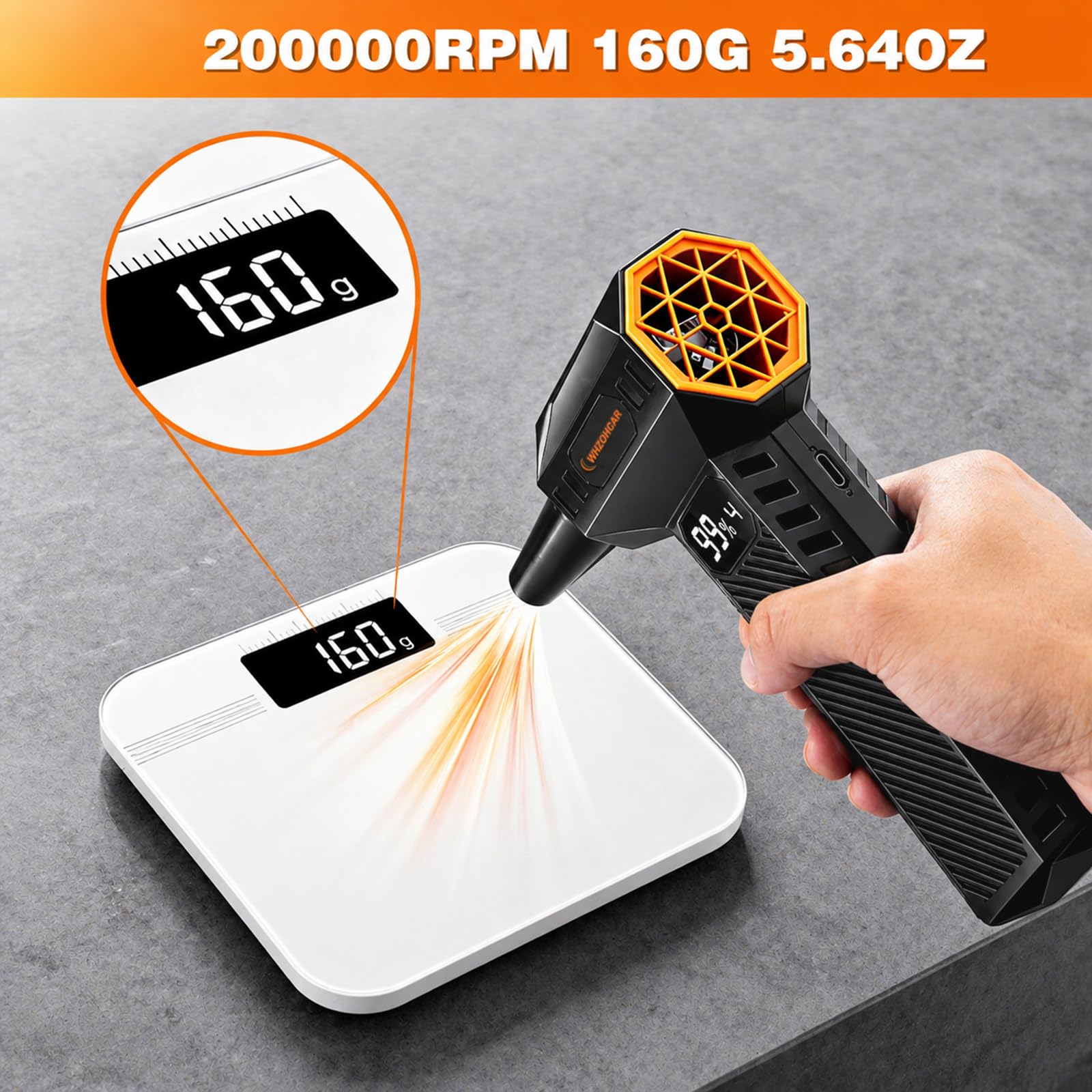 Souffleur Air Comprimé 4 Vitesses 200000 TR/Min mini Souffleur sans Fil Puissant avec Batterie 12000mAh pour Le Nettoyage de Canapé, Voiture，Nettoyage PC, Maison pour Animaux domestiques air Duster
