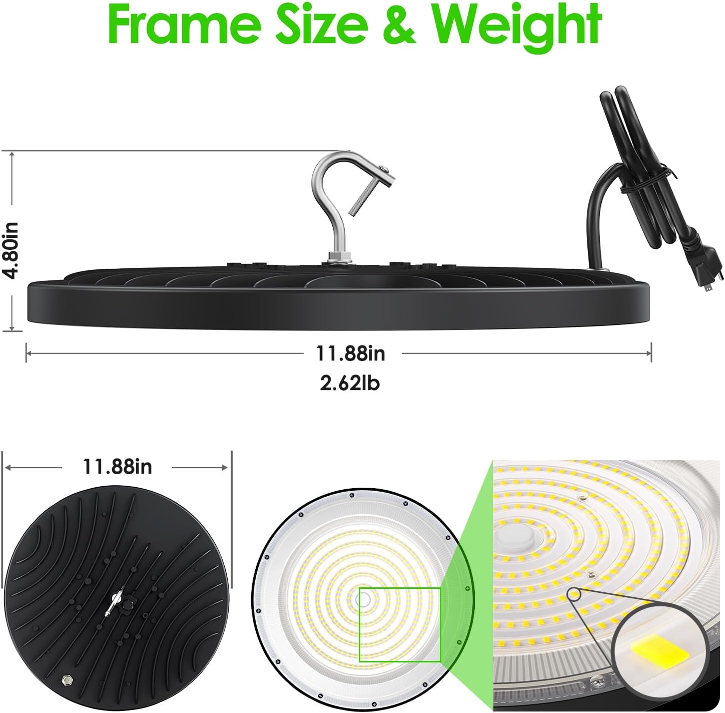 LED High Bay Light ECO 150W, 12' UFO Ceiling Lighting Fixture w/Plug for Garage Shop Warehouse Workshop, 5000k 15000lm Non-Dimmable IP65 (10-Pack White)