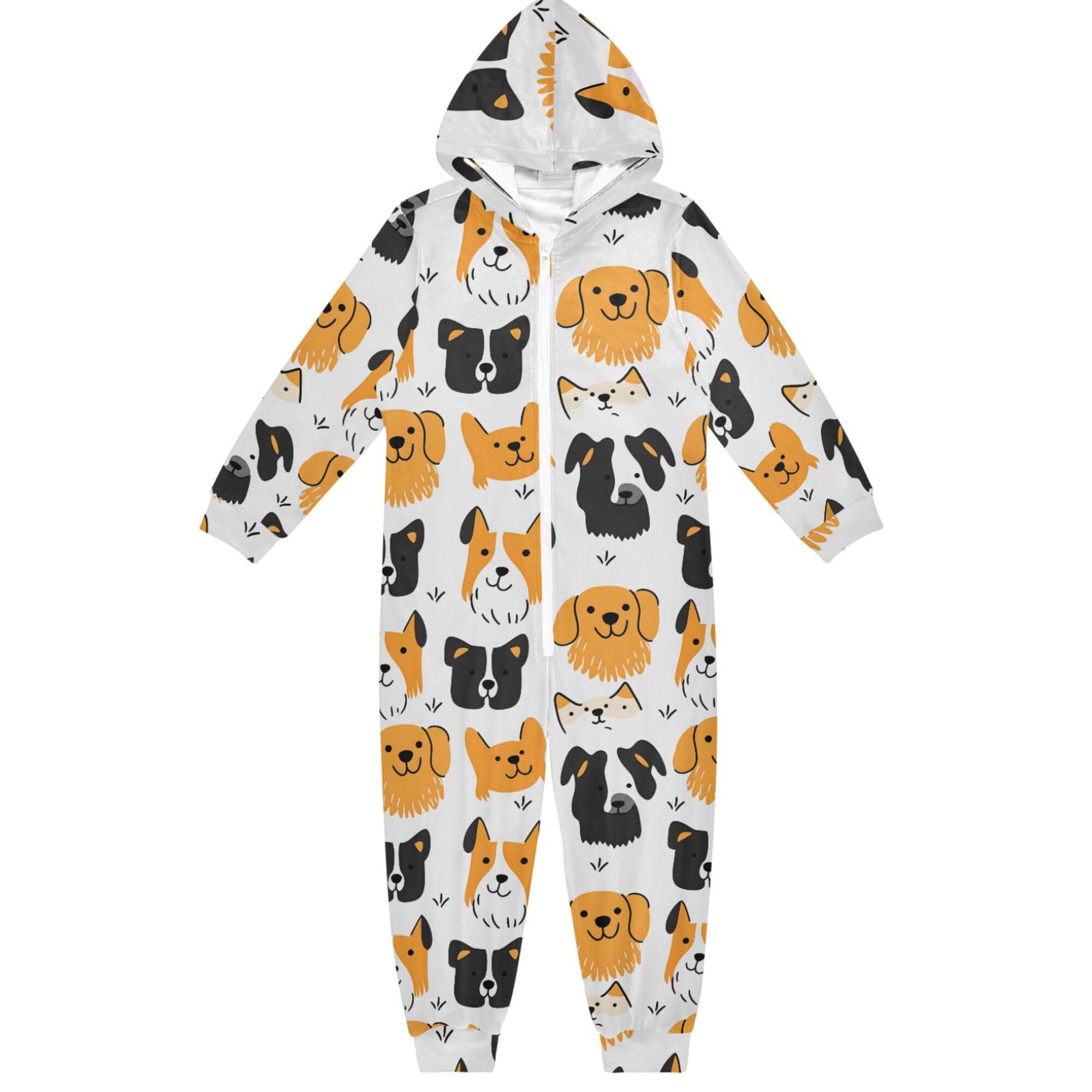 ALAZA Pigiama intero in flanella con cappuccio e cerniera, tuta coordinata per bambini, morbida e calda, abbigliamento sportivo per la casa, 5-6T