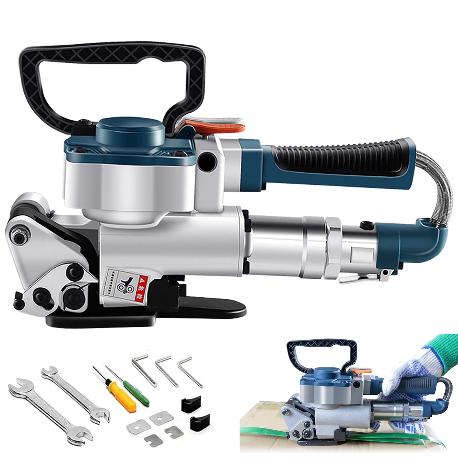 ZHZWwansuGE 3500n Pneumatic Strapping Tool, Portable Heat-Sealing Strapping Machine, Notch-Free Design, Fully Automatic Tensioning Cutting, For 13–19mm Wide PET Plastic Strapping