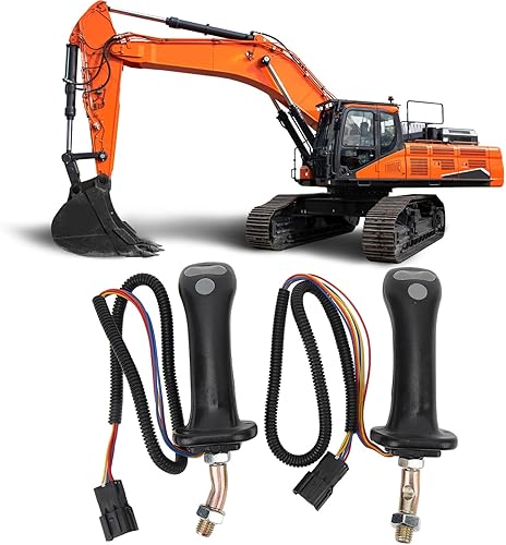 Miniatura 2 de Palanca de joystick para excavadora, 2 unidades, 3 botones, manijas de palanca de mando para excavadora, aleación de aluminio negra, compatible
