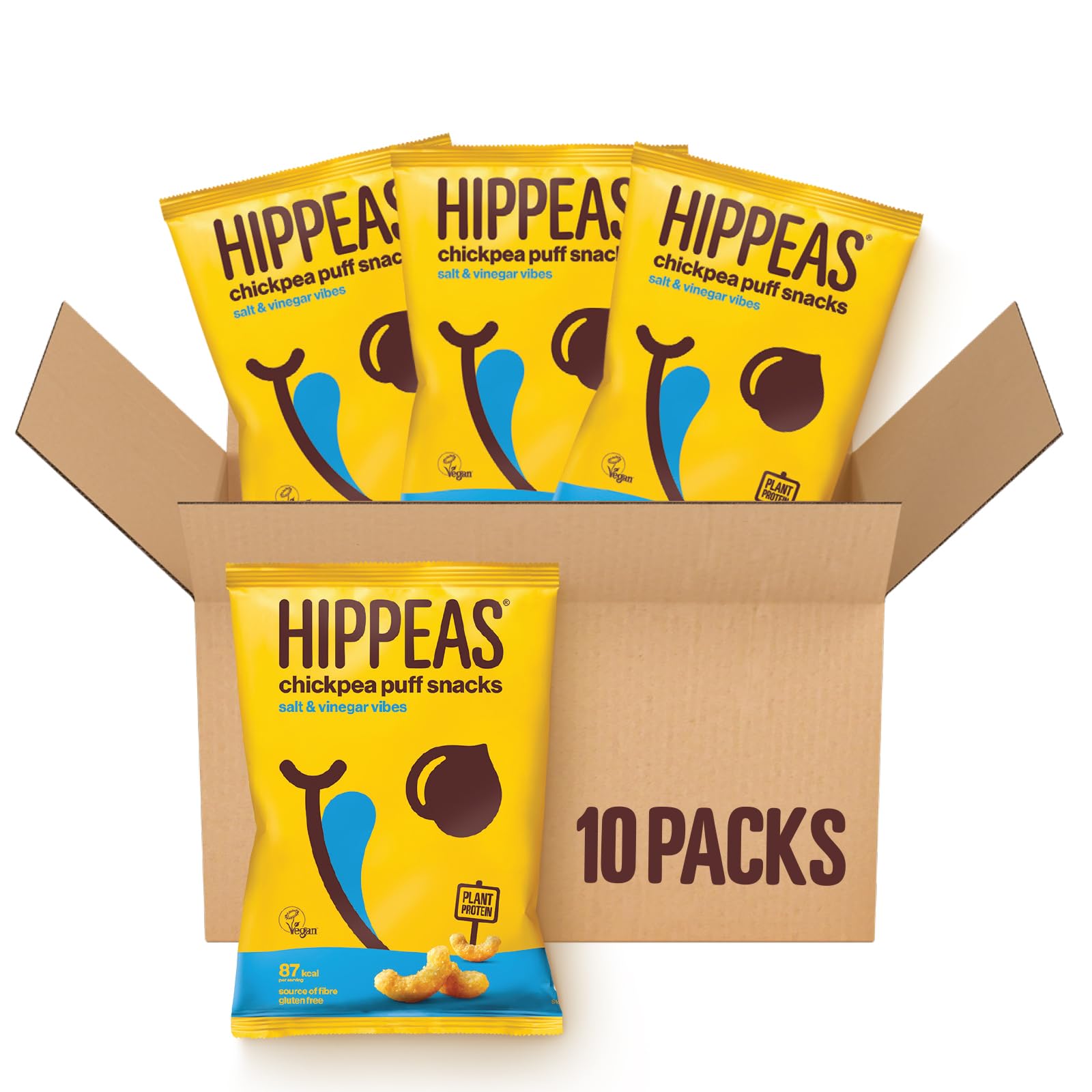 HIPPEAS Salt & Vinegar Chickpea Puff Vegan Crisps Multipack | 10 x 78g Sharing Bags | Plant Based, Source of Protein, Free from Gluten & Artificial Flavours | Light & Crunchy - 91 calories per serving