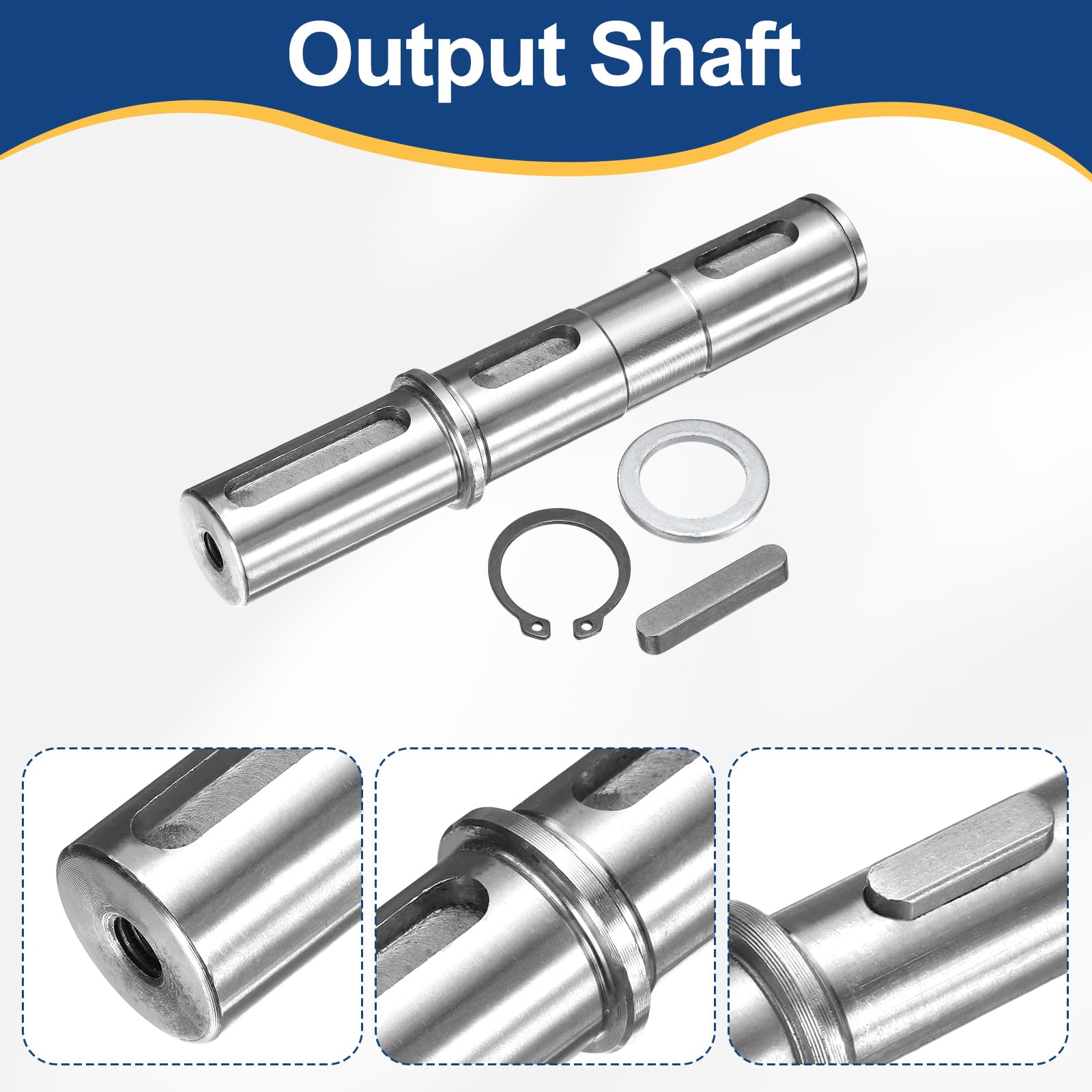 sourcing map Arbre de sortie unique, 25 mm de diamètre, 153 mm de longueur, arbre de sortie en alliage d'acier à faible bruit avec joints S Ring Corner Pin pour réducteur de vis NMRV050