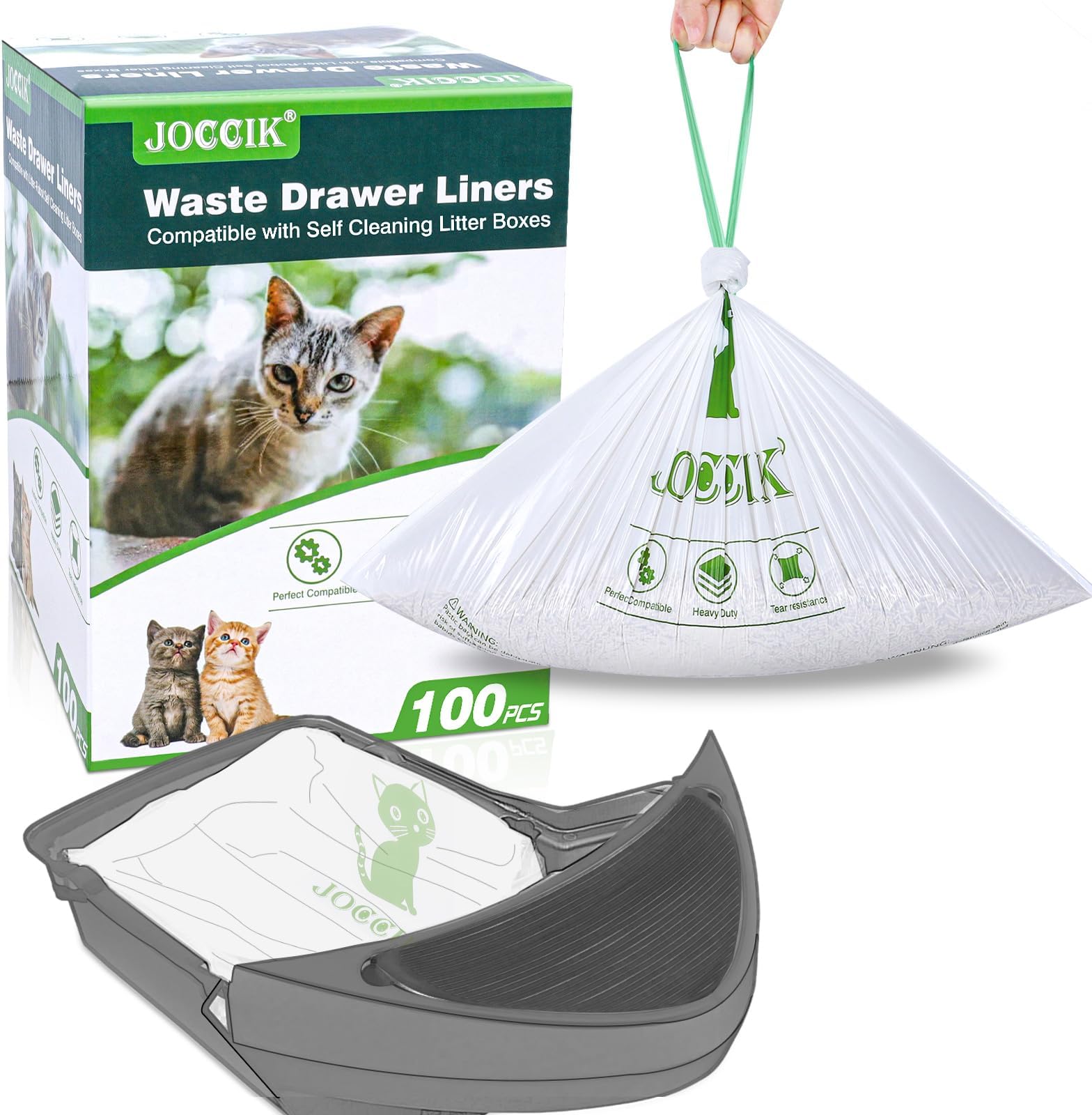 Cat Litter Box Liner Compatible with Litter Box Robot 4 & 3, Waste Bags 100 Pack, Waste Drawer Liners Heavy Duty White